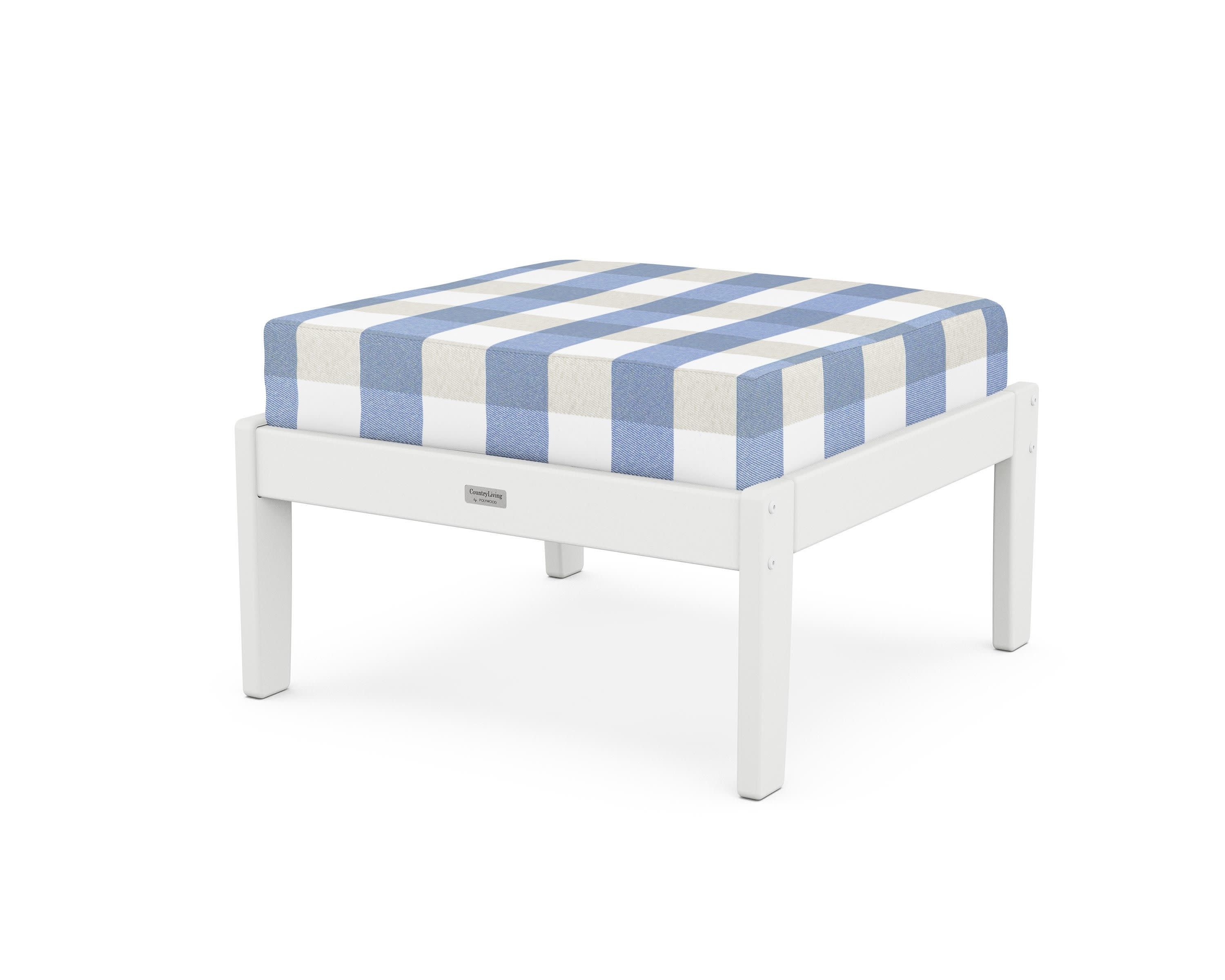 Cottage Deep Seating Ottoman in White / Buffalo Plaid Sky Blue