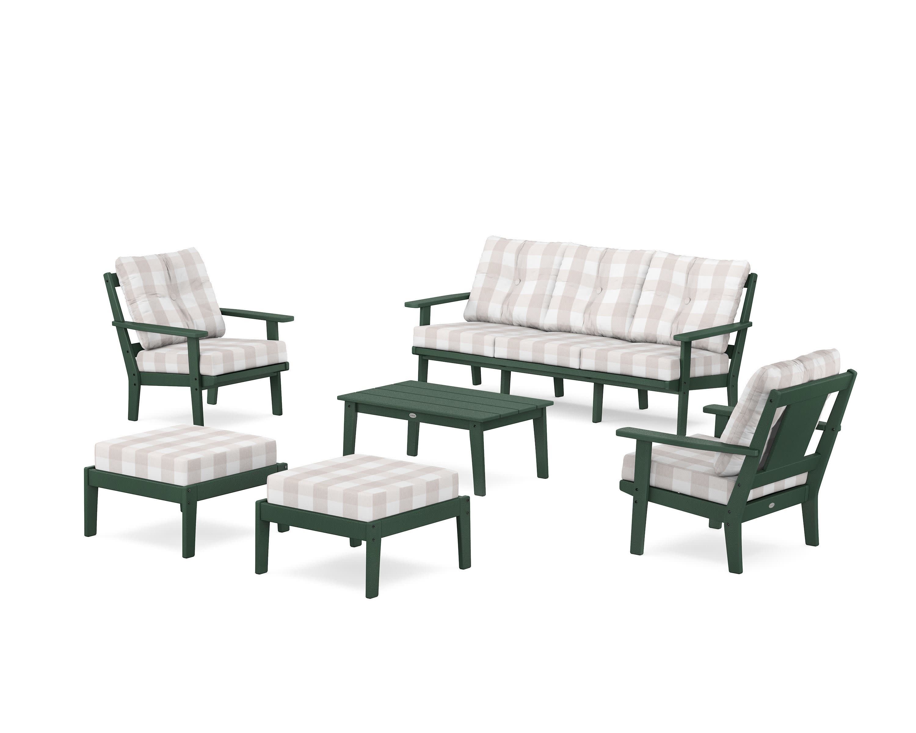 Prairie 6-Piece Lounge Sofa Set in Green / Buffalo Plaid Dune Burlap