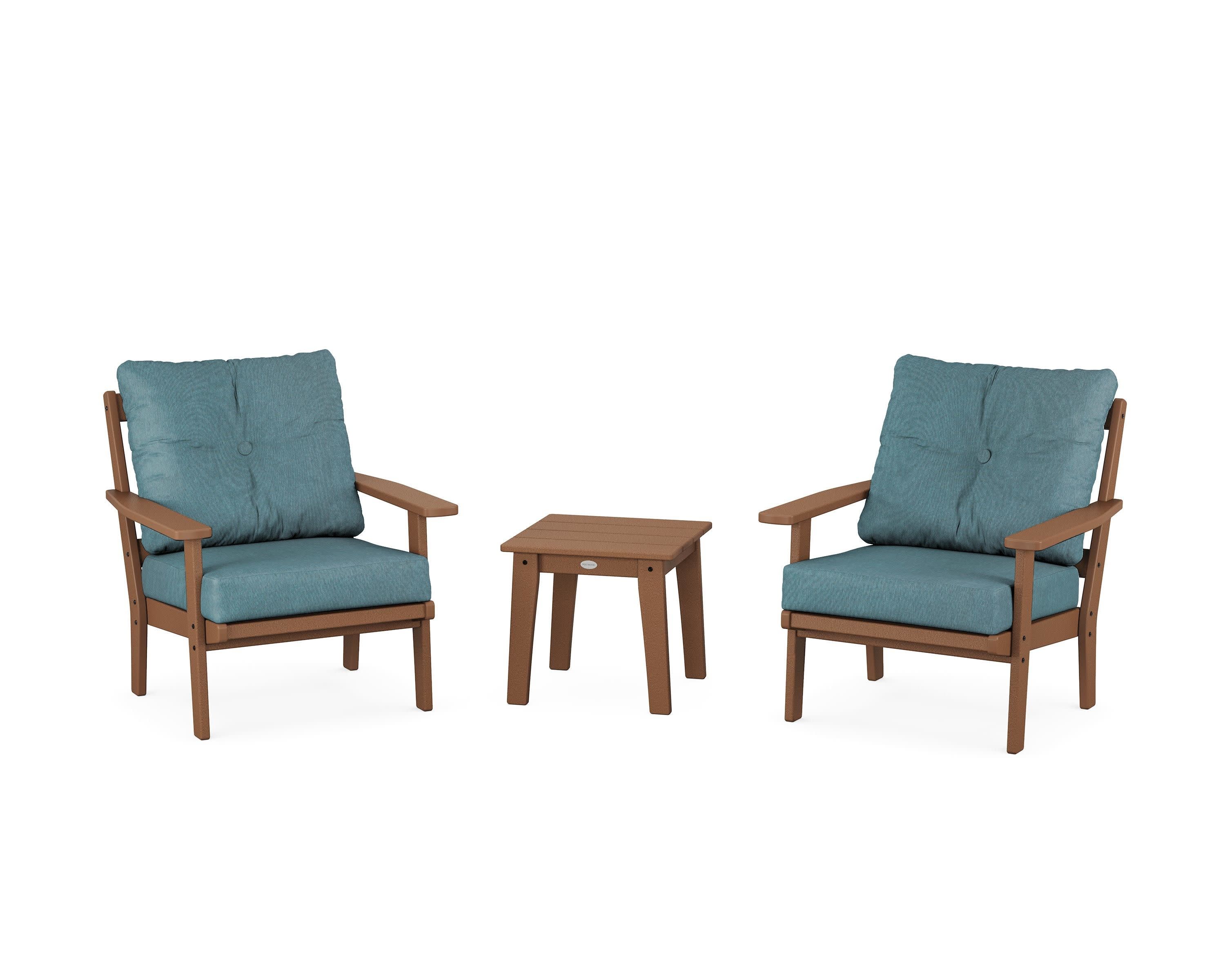 Prairie 3-Piece Deep Seating Set in Teak / Ocean Teal