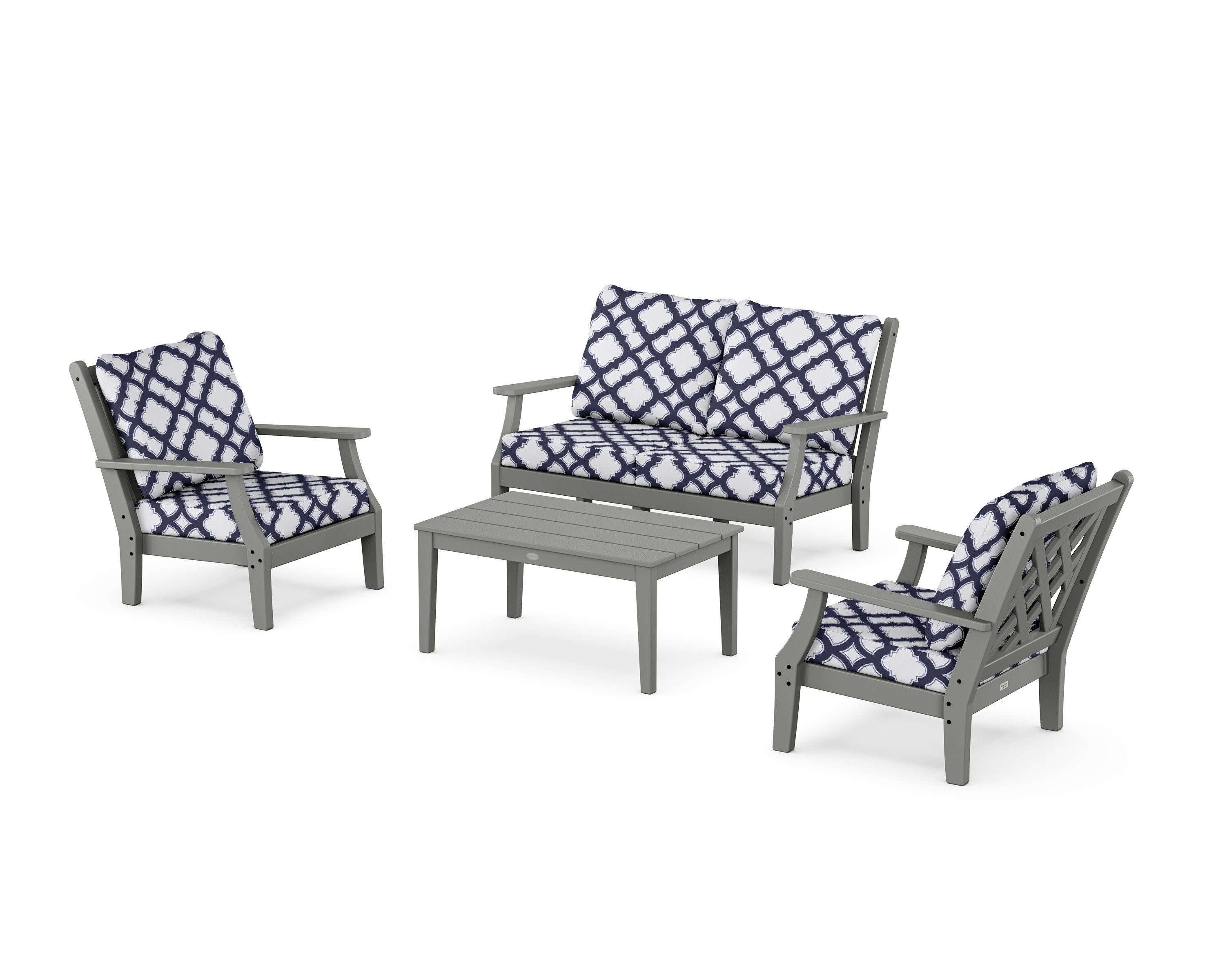 Wovendale 4-Piece Deep Seating Set with Loveseat in Slate Grey / Trellis Navy
