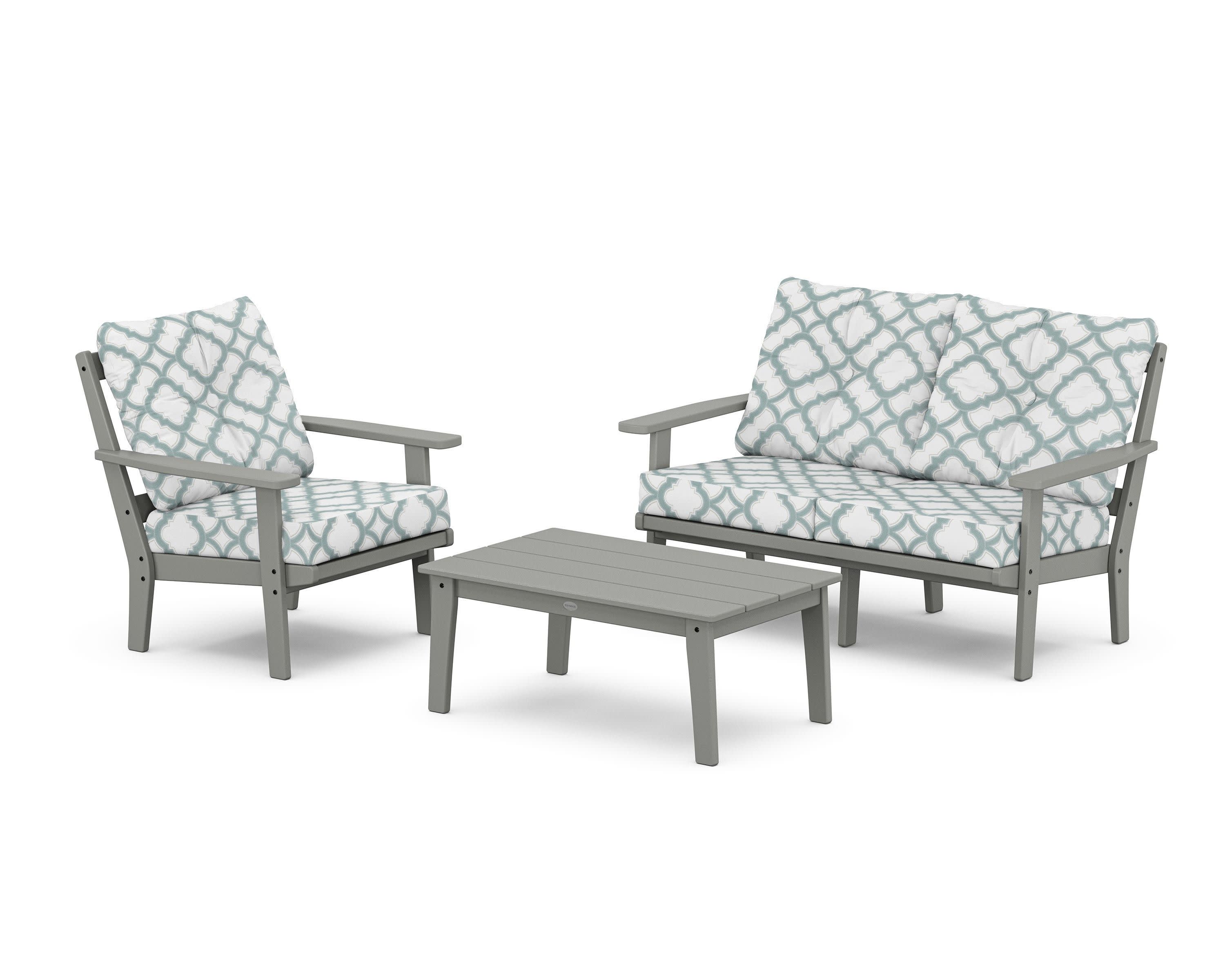 Prairie 3-Piece Deep Seating Set with Loveseat in Slate Grey / Trellis Glacier Spa
