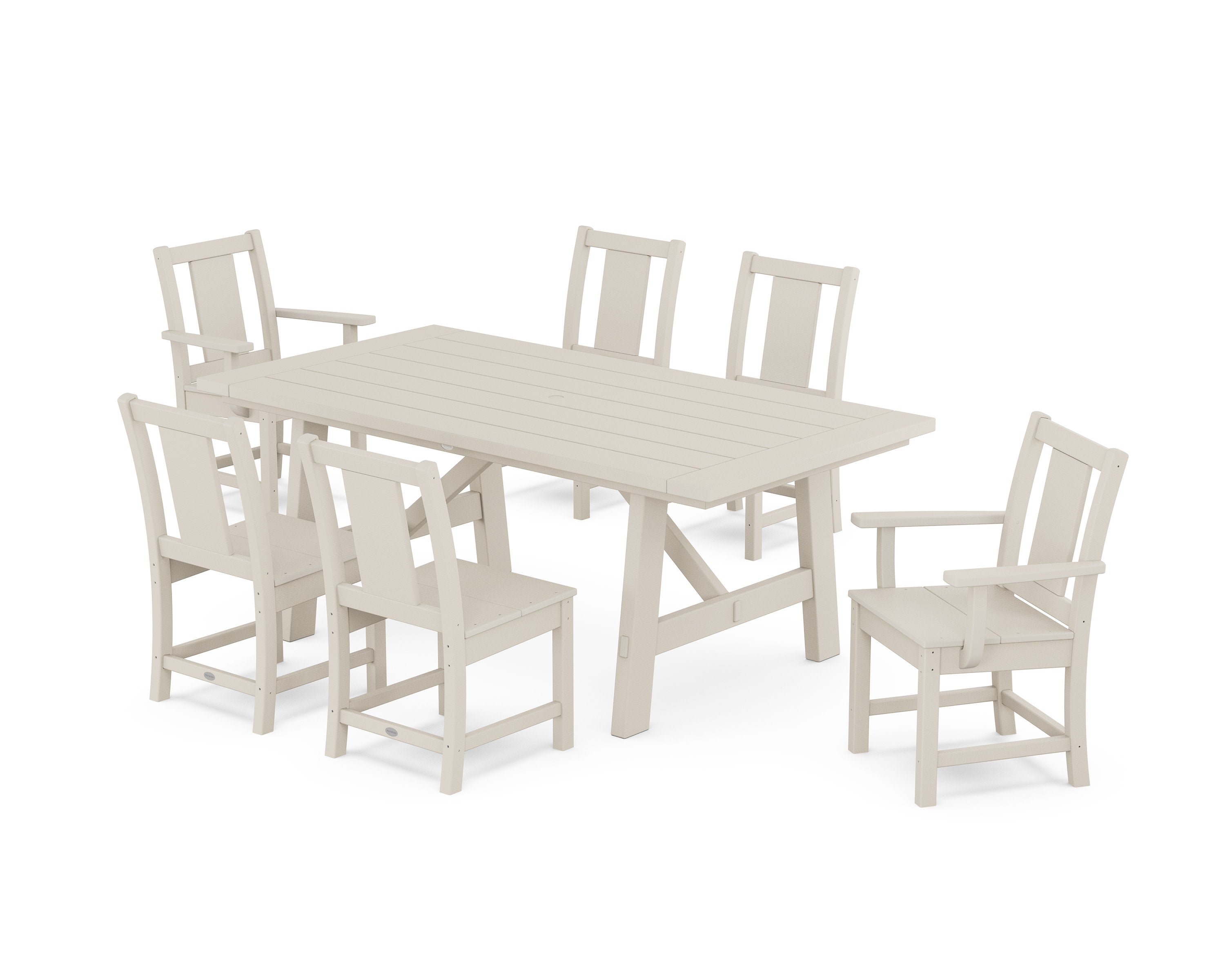 Prairie 7-Piece Rustic Farmhouse Dining Set in Sand