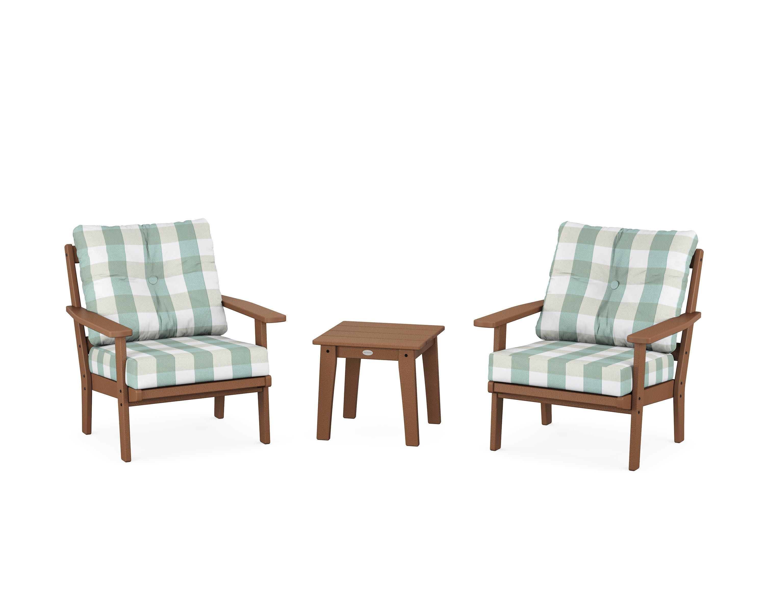 Prairie 3-Piece Deep Seating Set in Teak / Buffalo Plaid Glacier Spa
