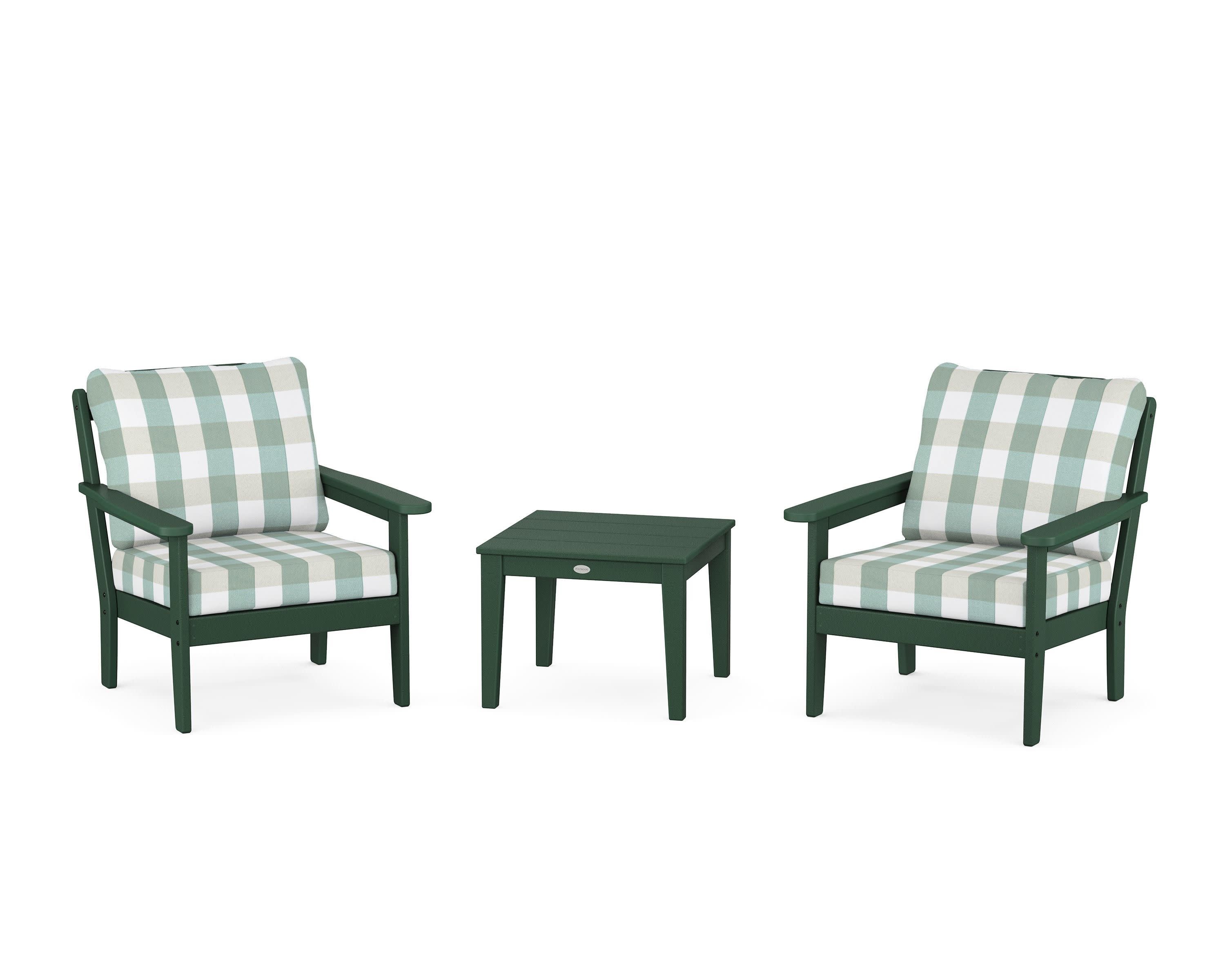 Cottage 3-Piece Deep Seating Set in Green / Buffalo Plaid Glacier Spa