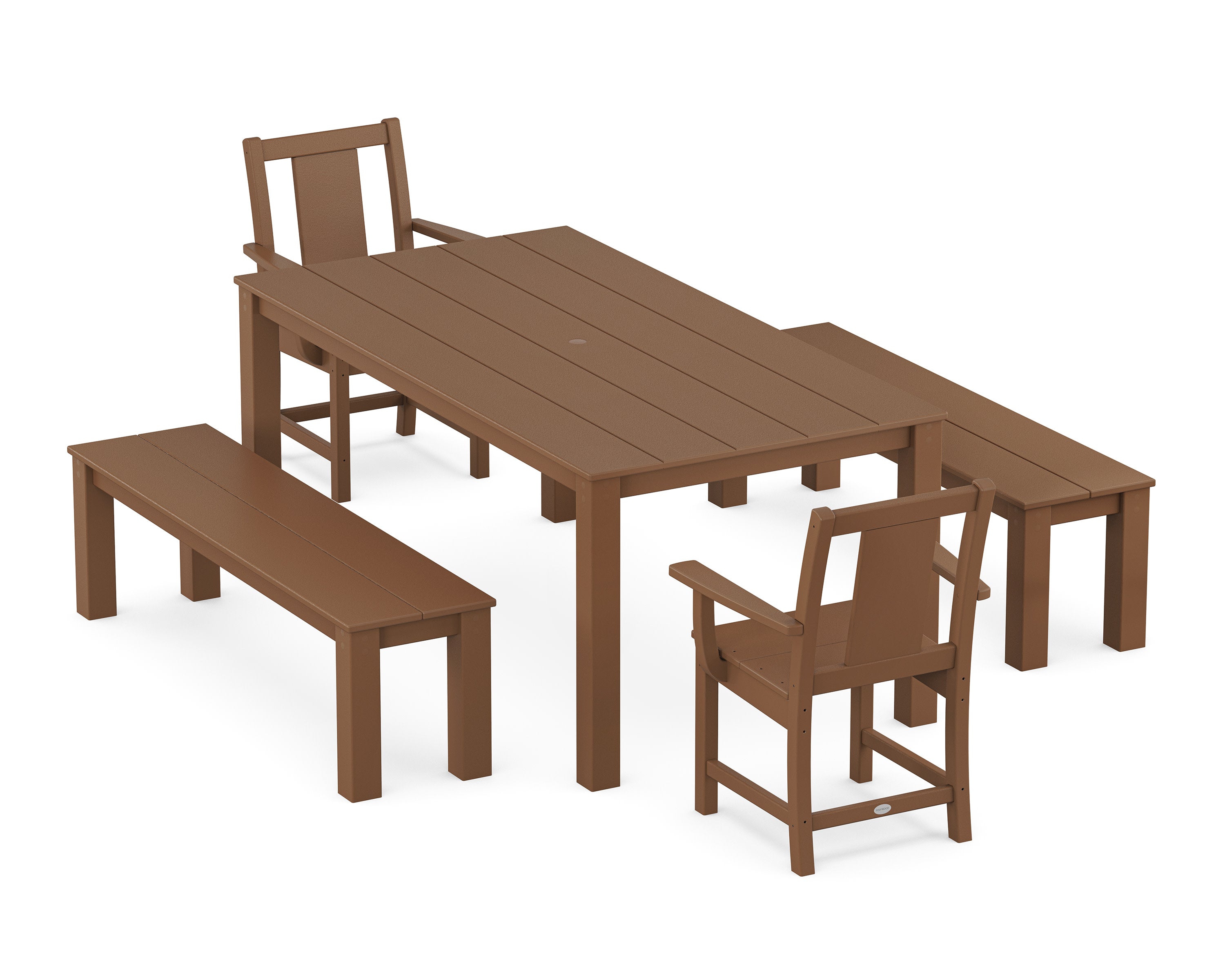 Prairie 5-Piece Parsons Dining Set with Benches in Teak