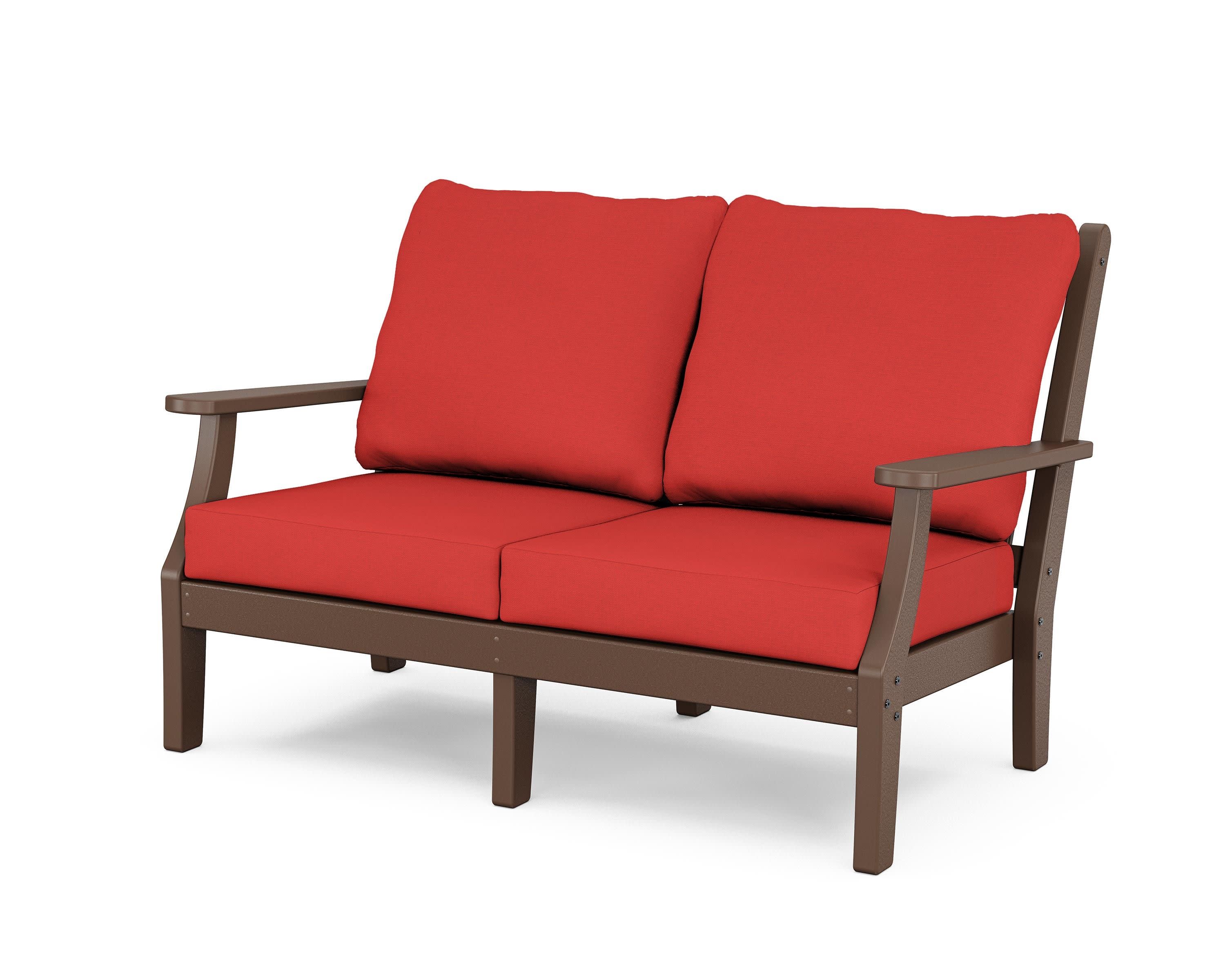 Wovendale Deep Seating Loveseat in Mahogany / Crimson Linen