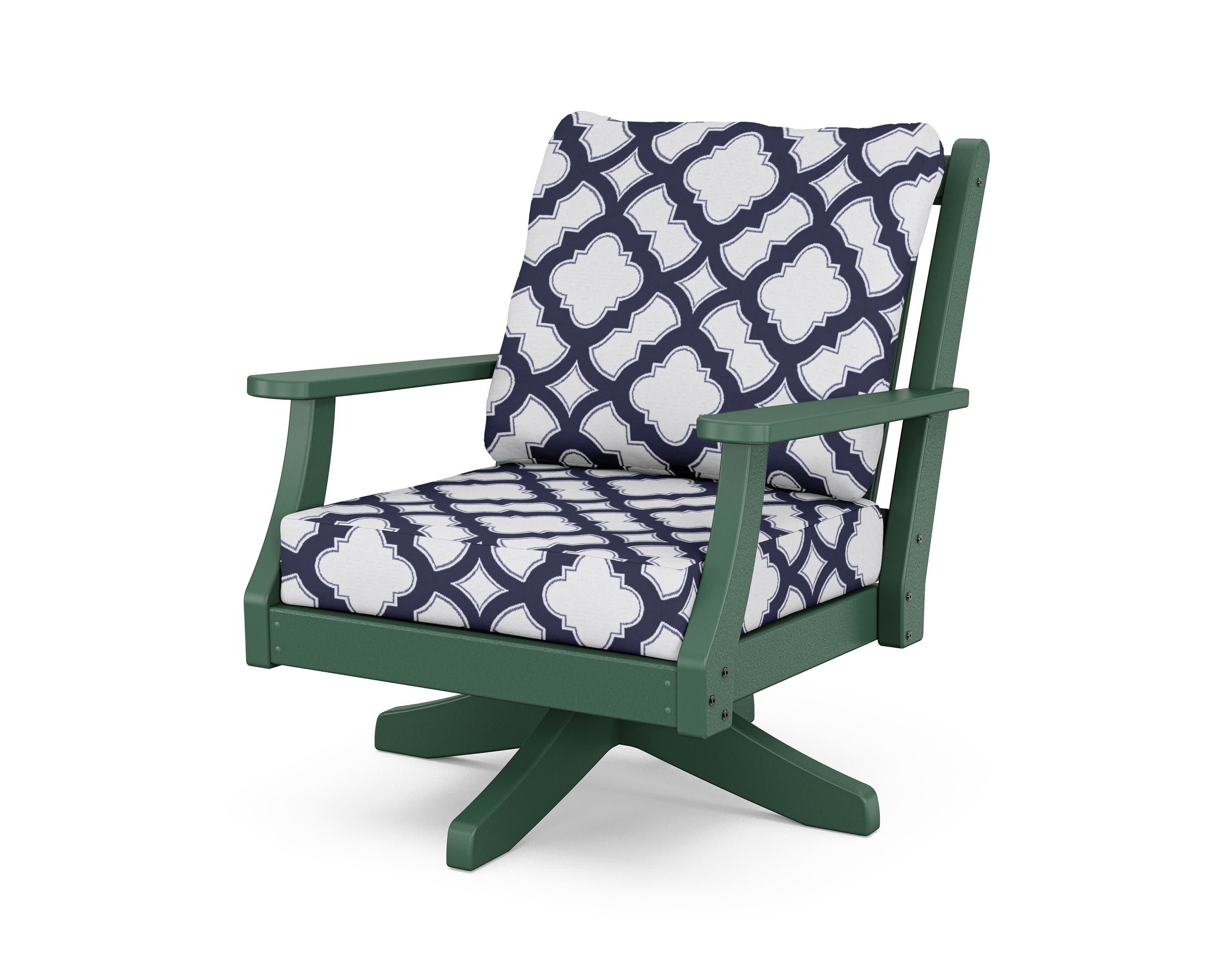 Wovendale Deep Seating Swivel Chair in Green / Trellis Navy