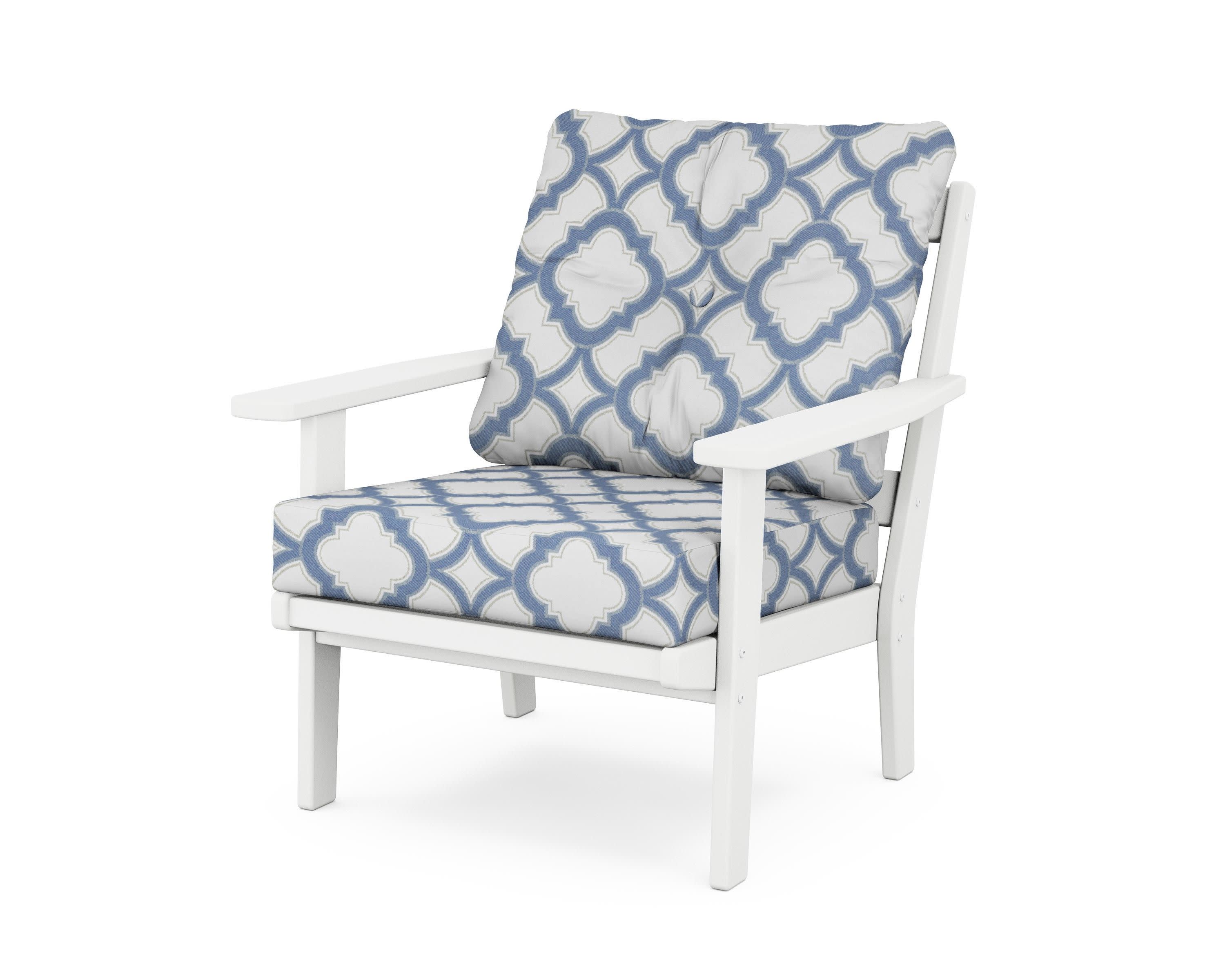 Prairie Deep Seating Chair in White / Trellis Sky Blue