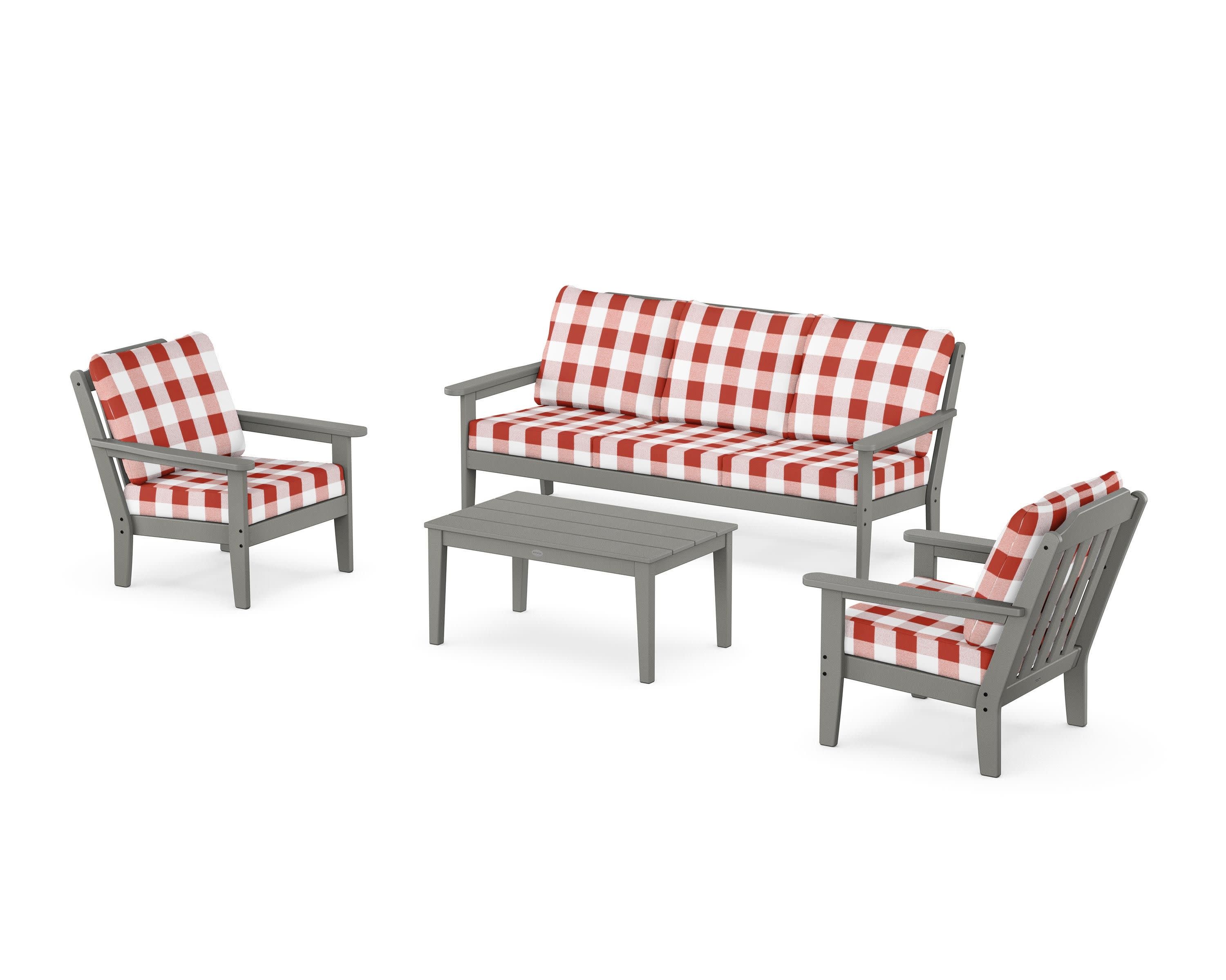 Cottage 4-Piece Deep Seating Set with Sofa in Slate Grey / Buffalo Plaid Crimson