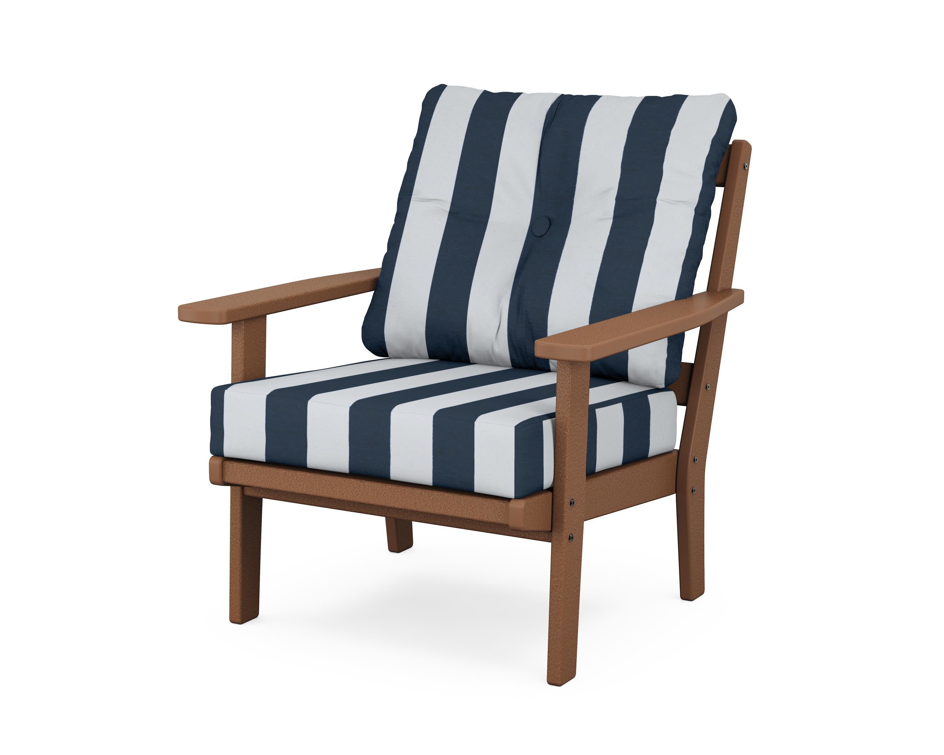 Prairie Deep Seating Chair in Teak / Cabana Stripe Marine Indigo