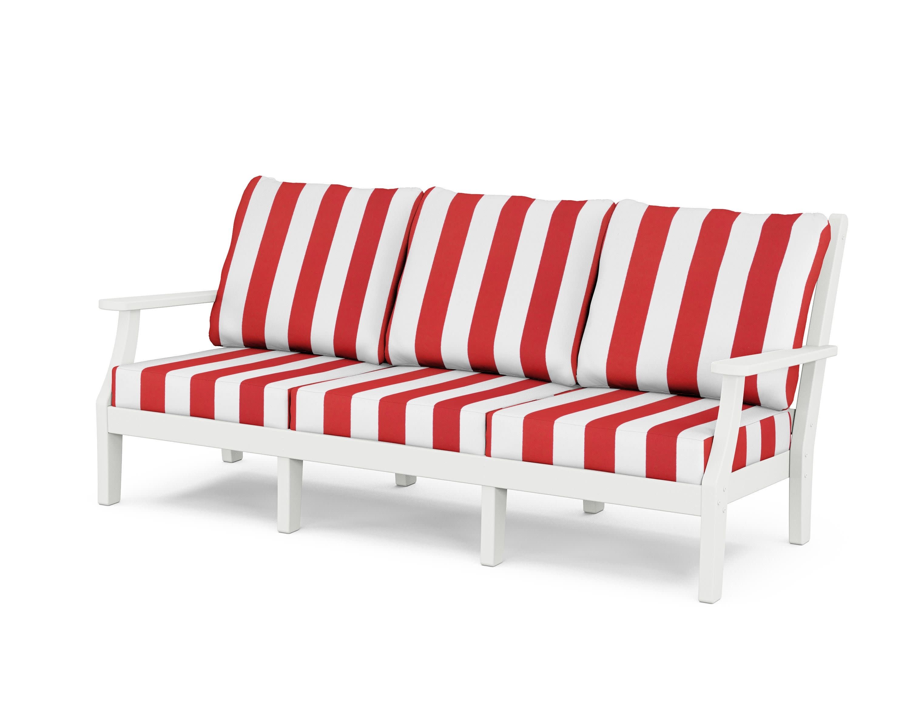 Wovendale Deep Seating Sofa in White / Cabana Stripe Crimson
