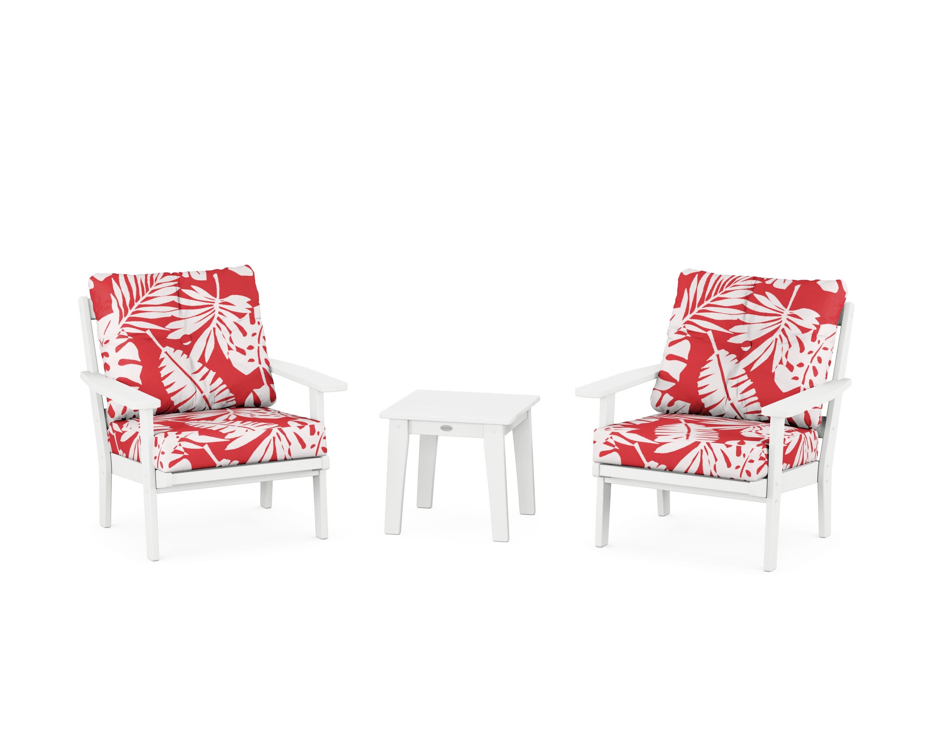 Prairie 3-Piece Deep Seating Set in White / Leaf Crimson