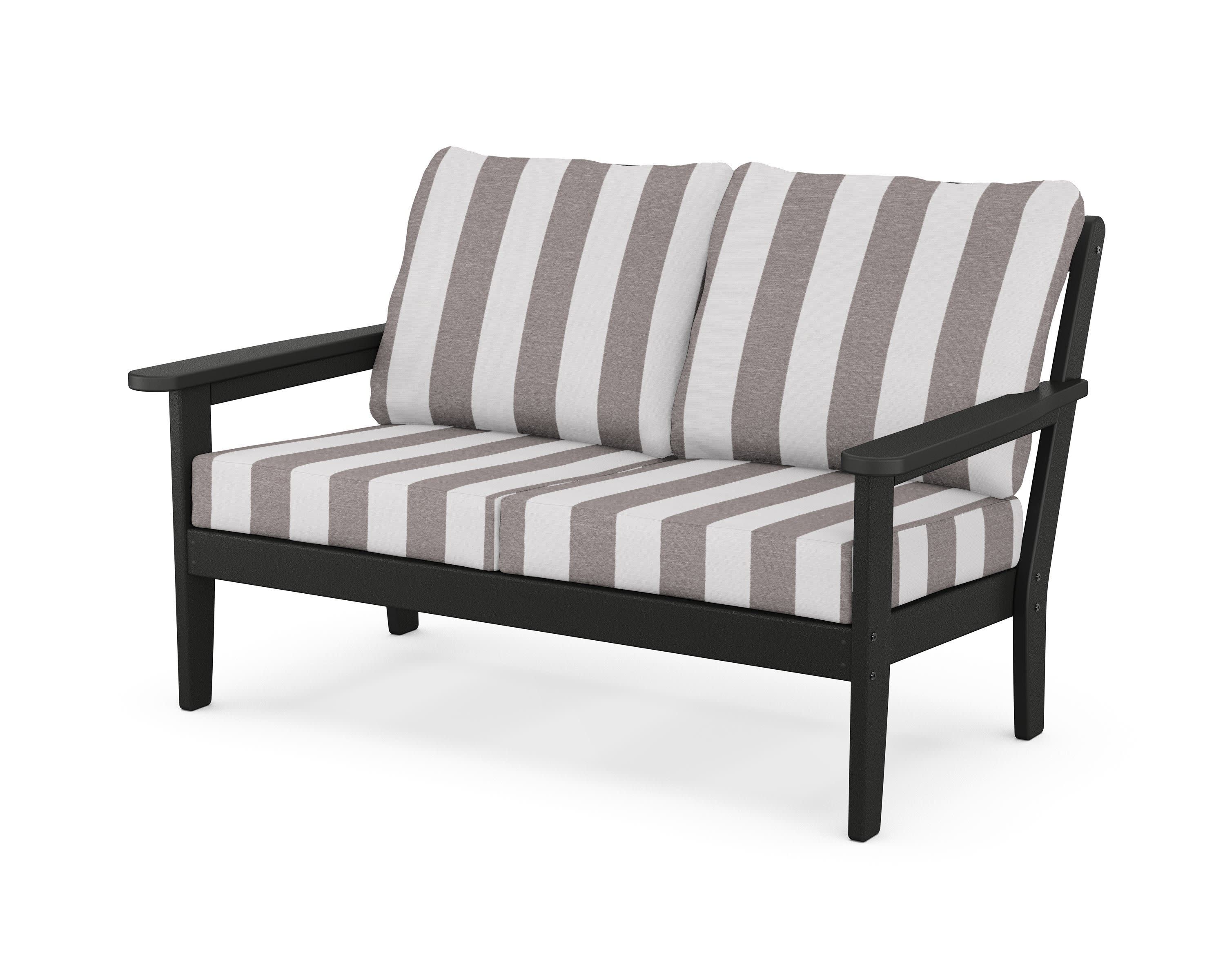 Cottage Deep Seating Loveseat in Black / Cabana Stripe Grey Mist