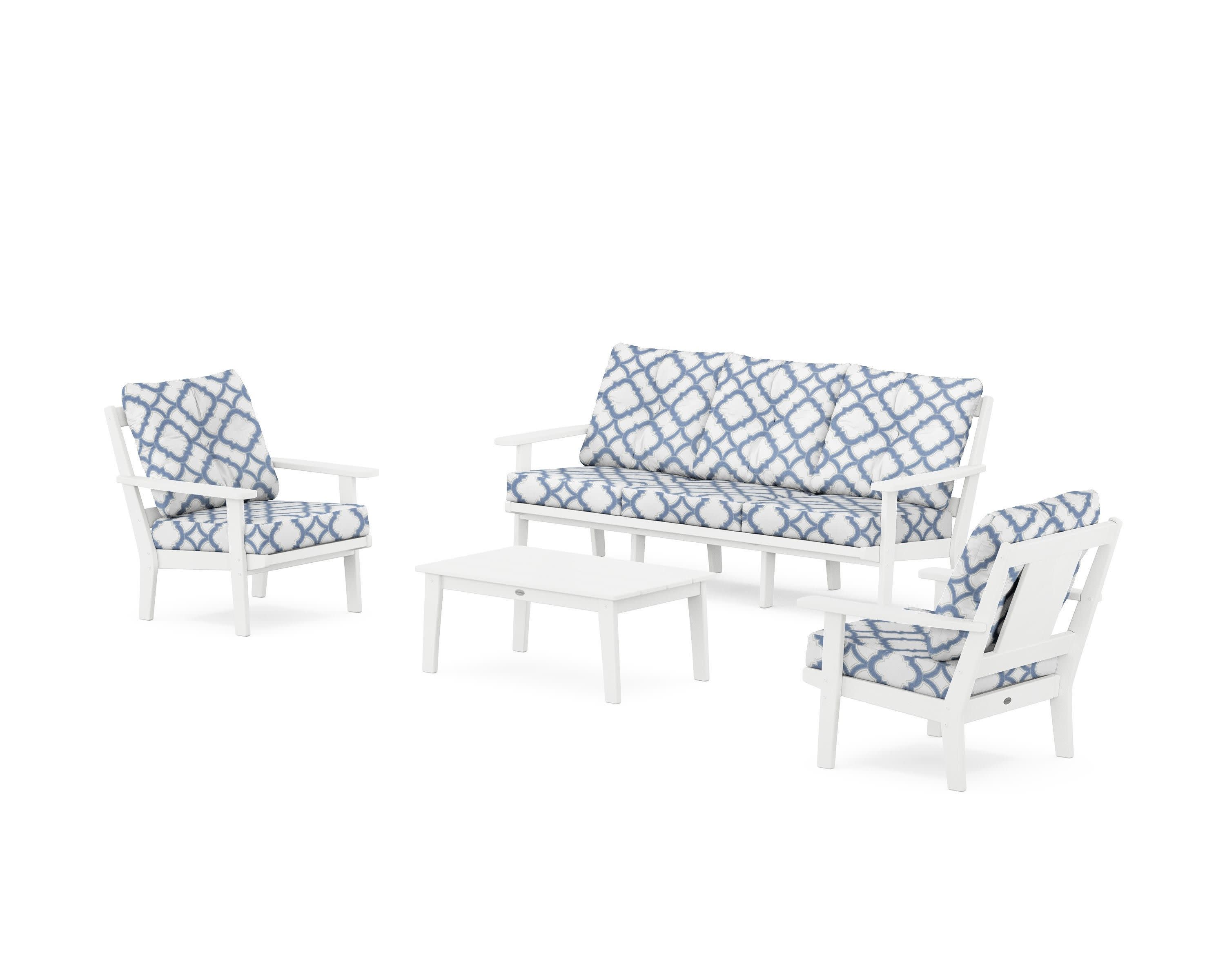 Prairie 4-Piece Deep Seating Set with Sofa in White / Trellis Sky Blue