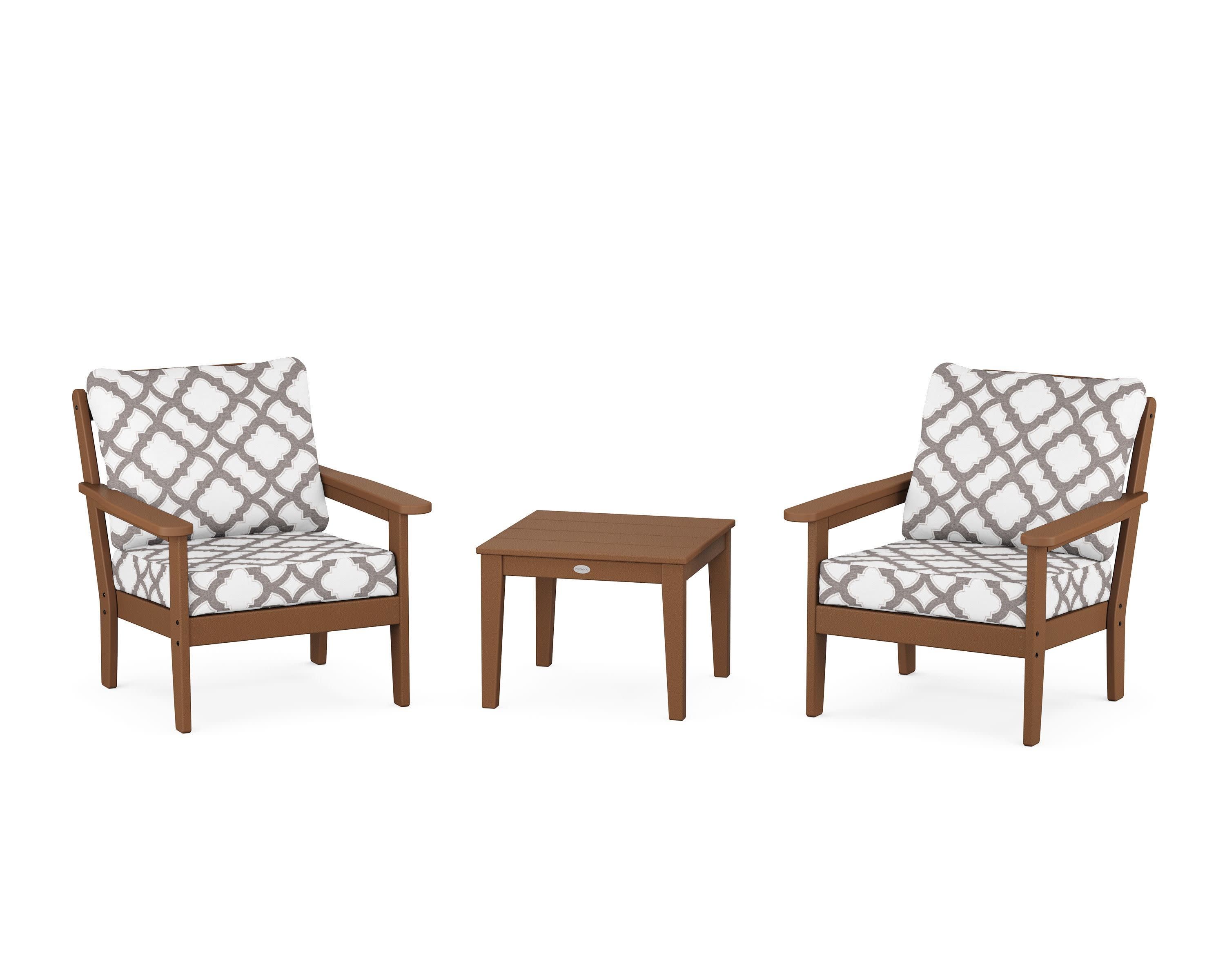 Cottage 3-Piece Deep Seating Set in Teak / Trellis Grey Mist