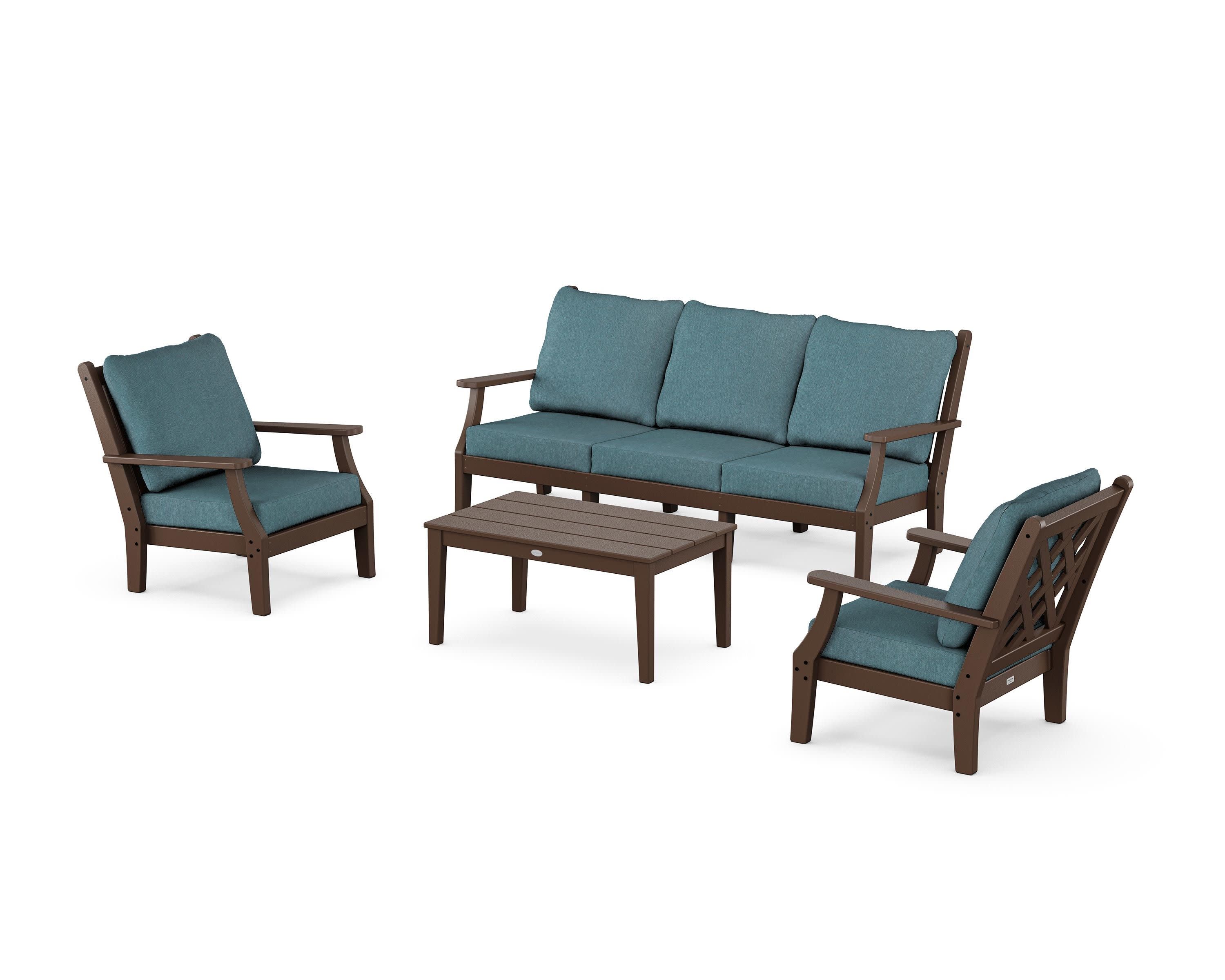 Wovendale 4-Piece Deep Seating Set with Sofa in Mahogany / Ocean Teal