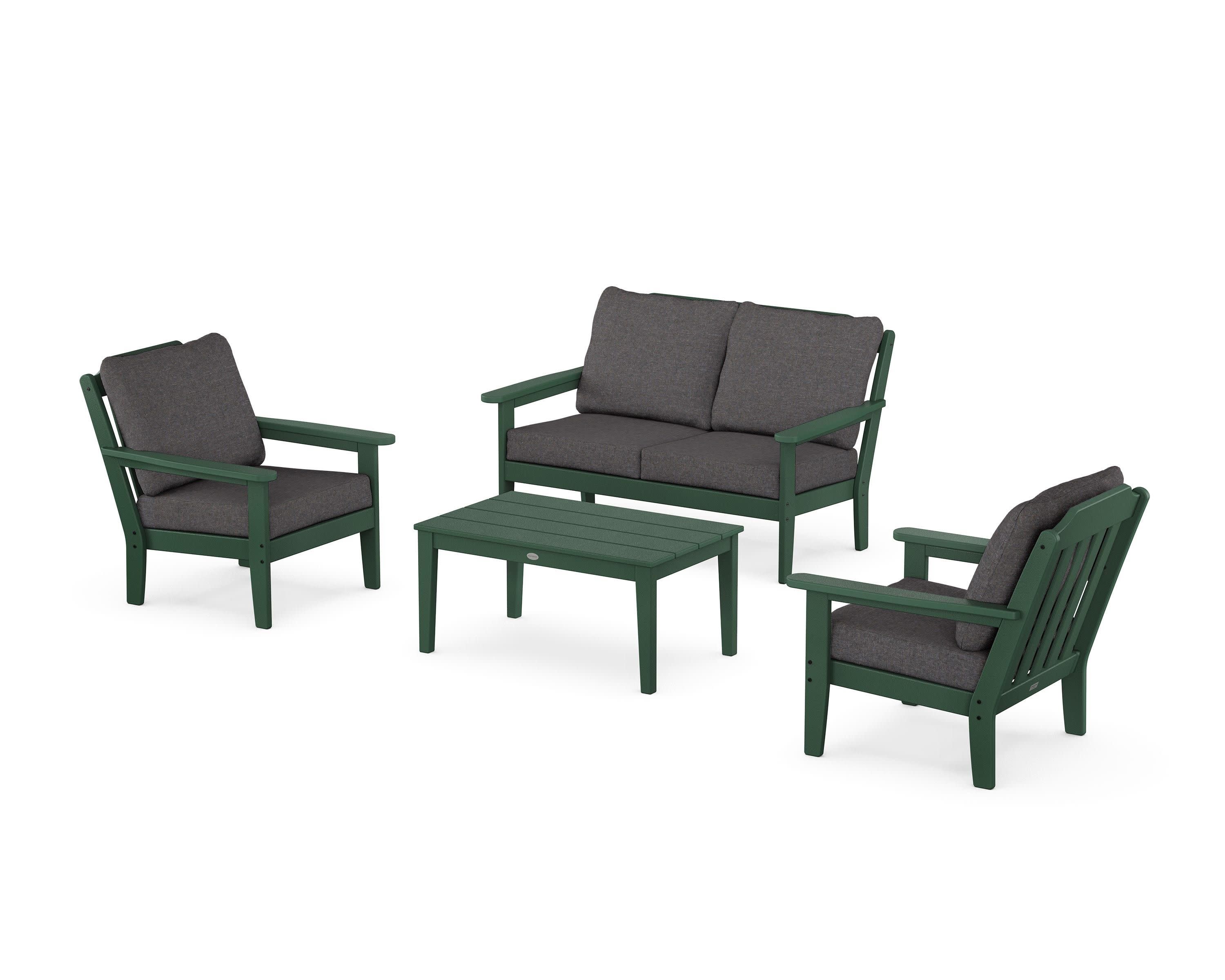 Cottage 4-Piece Deep Seating Set with Loveseat in Green / Ash Charcoal
