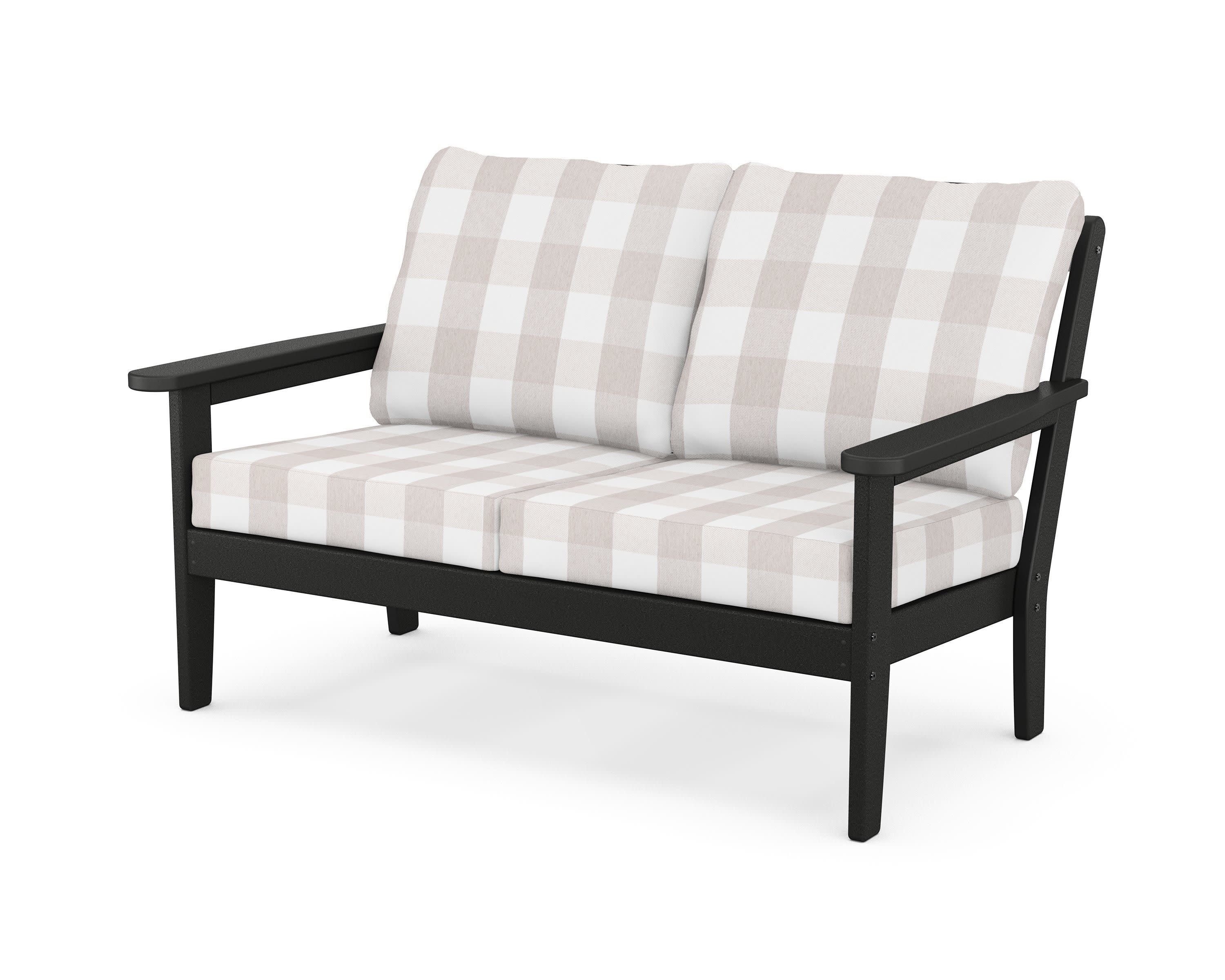 Cottage Deep Seating Loveseat in Black / Buffalo Plaid Dune Burlap