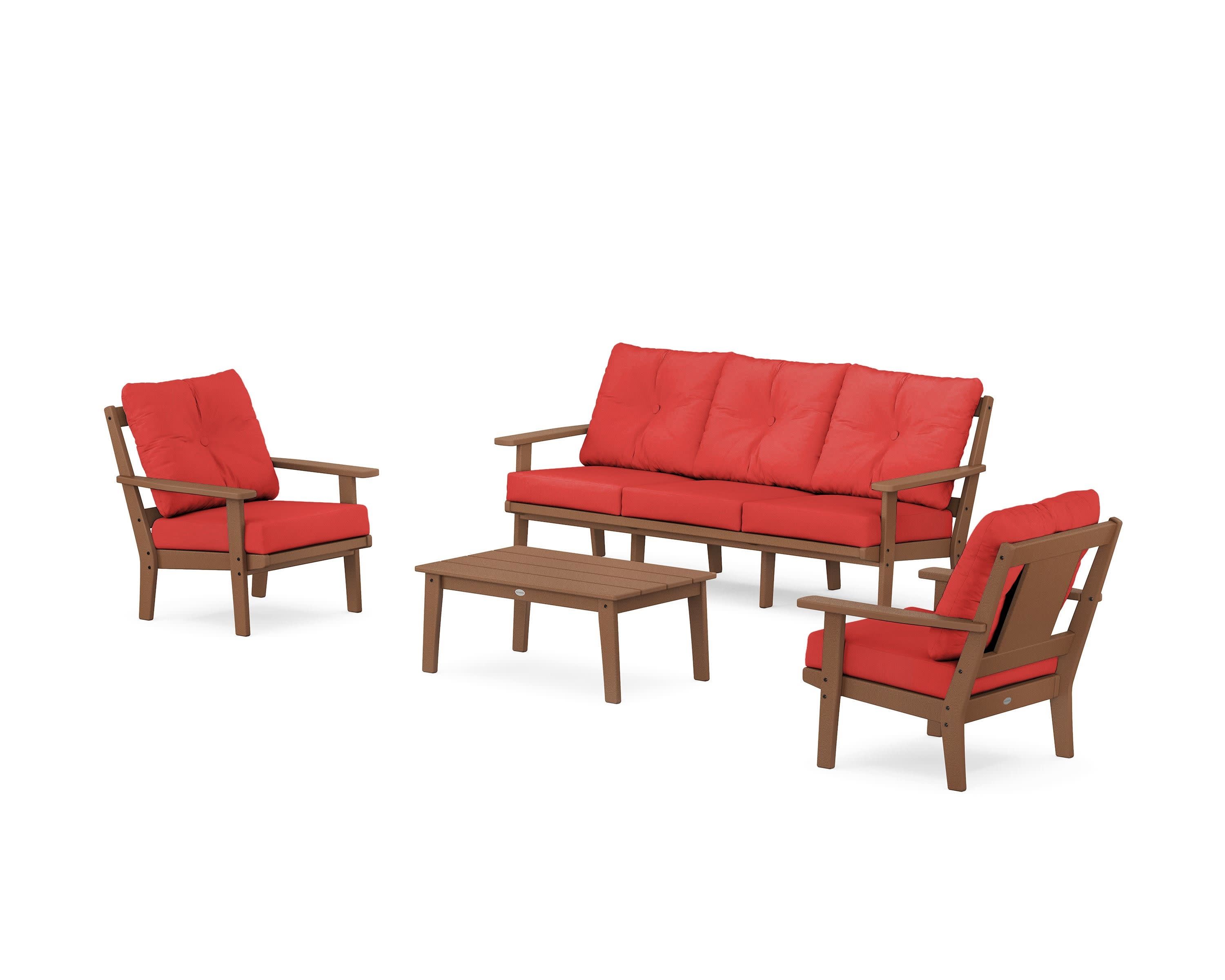 Prairie 4-Piece Deep Seating Set with Sofa in Teak / Crimson Linen
