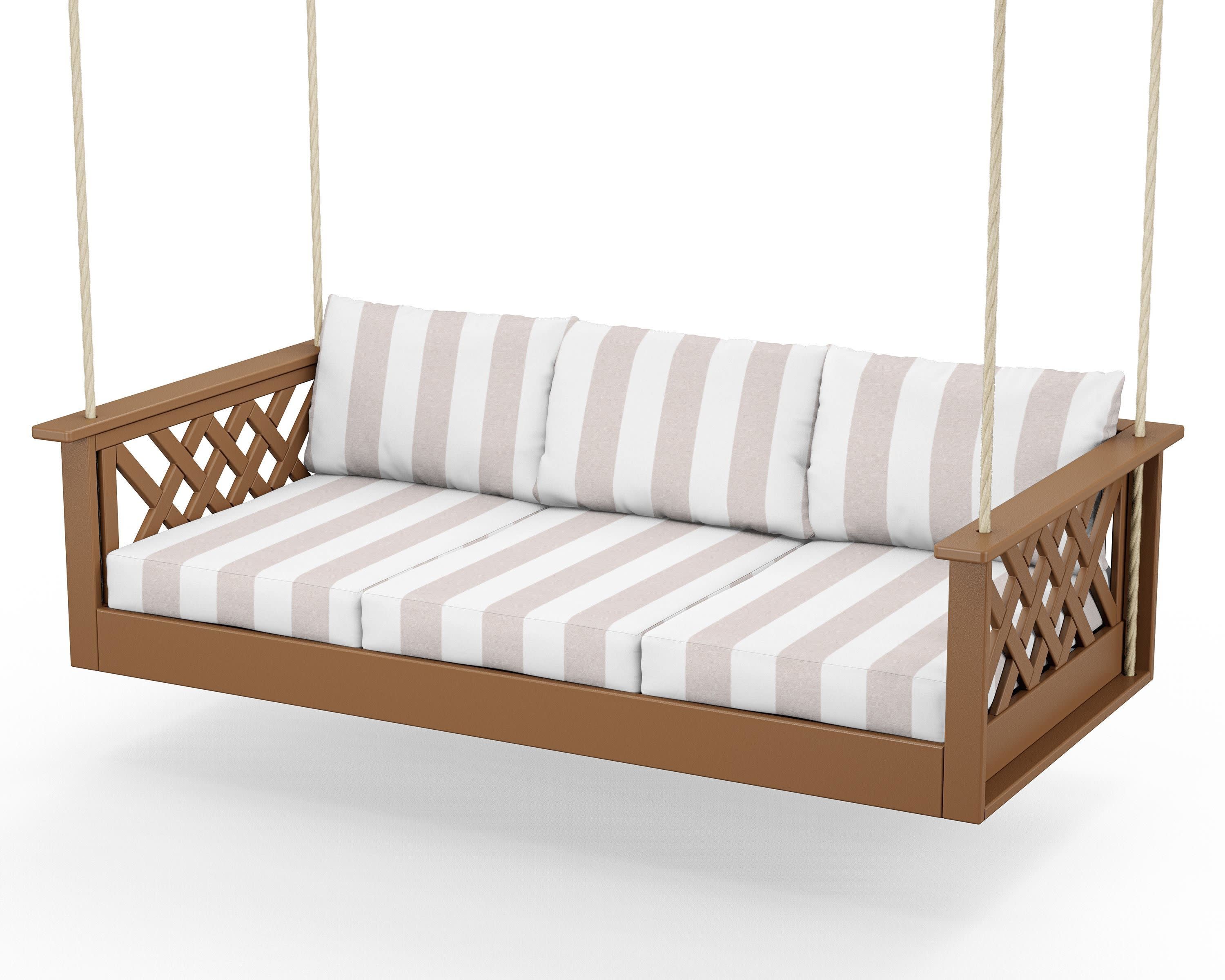 Wovendale Daybed Swing in Teak / Cabana Stripe Dune Burlap