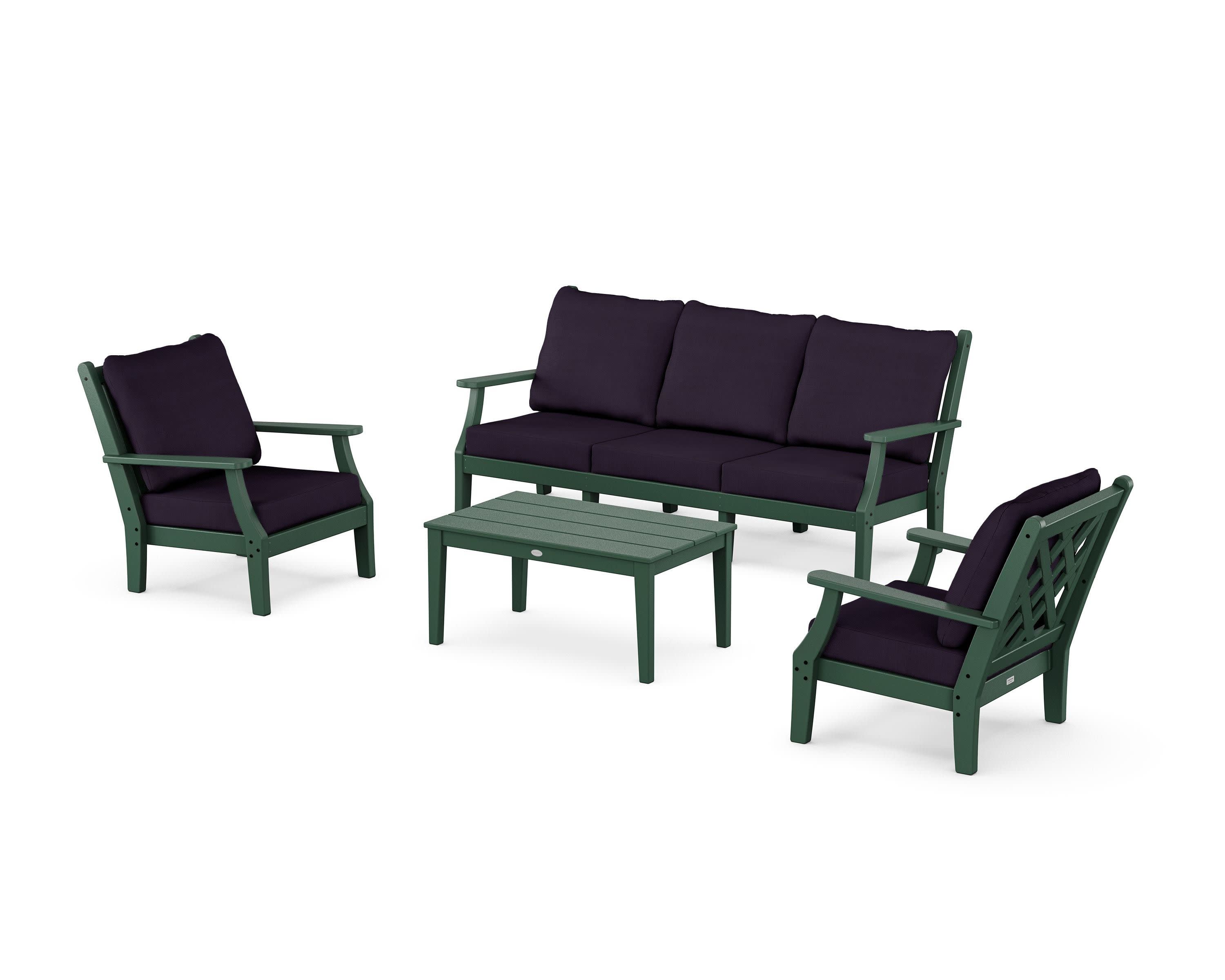 Wovendale 4-Piece Deep Seating Set with Sofa in Green / Navy Linen