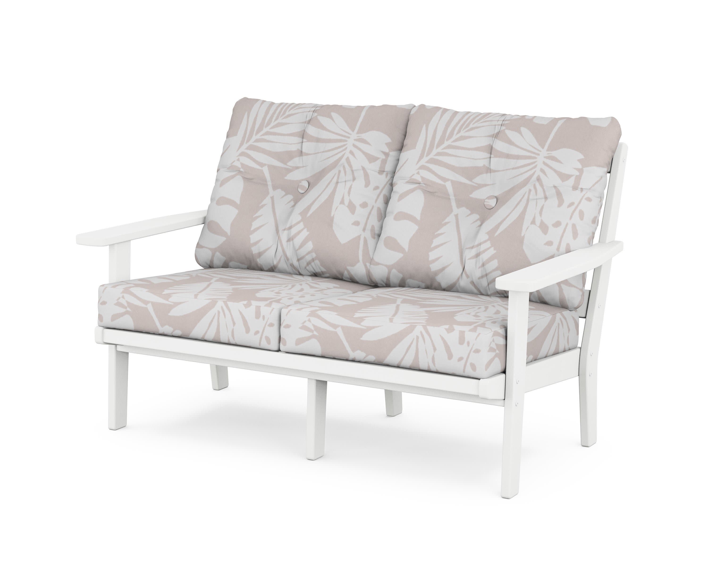 Prairie Deep SeatingLoveseat in White / Leaf Dune Burlap