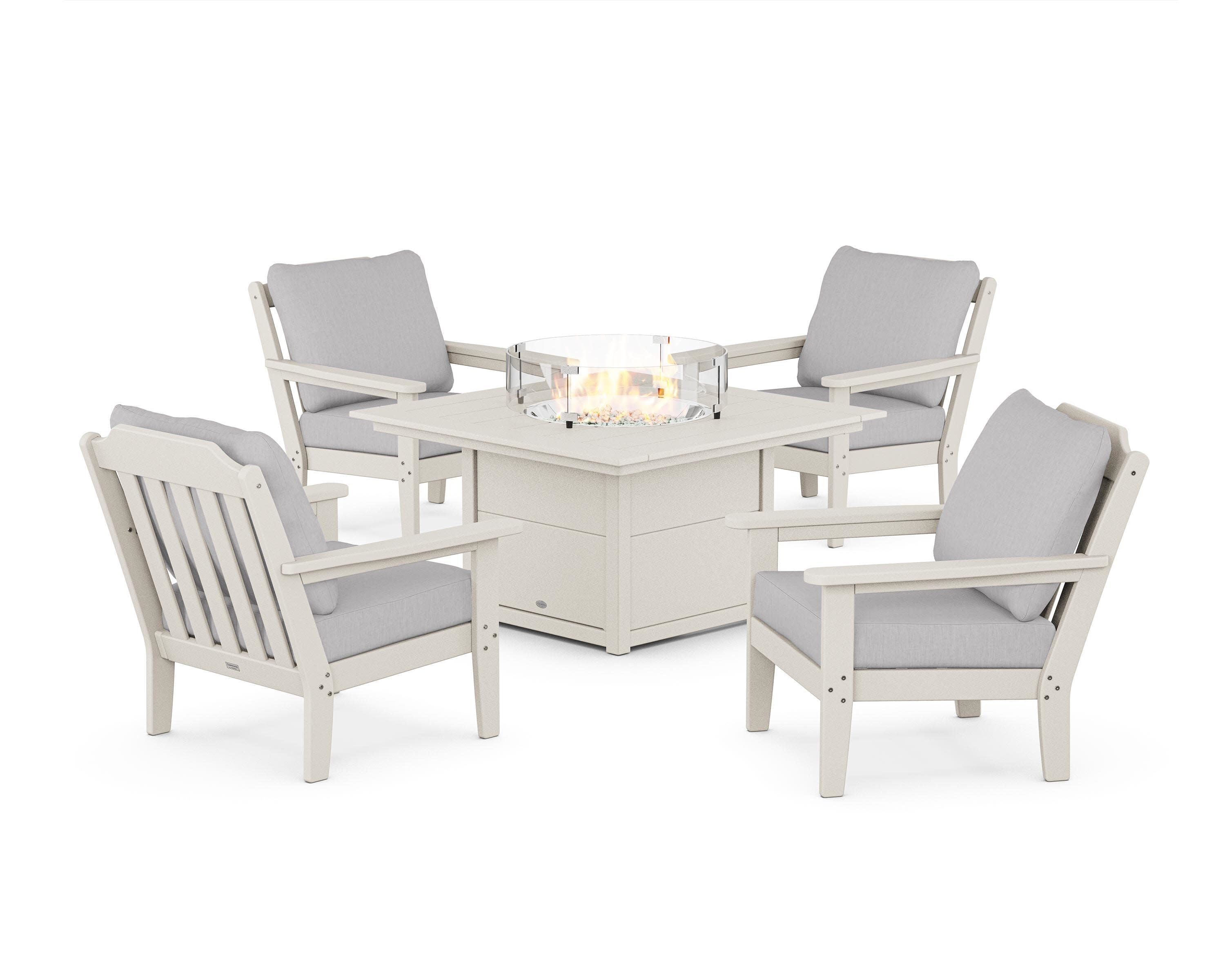 Cottage 5-Piece Deep Seating Set with Fire Pit Table in Sand / Granite