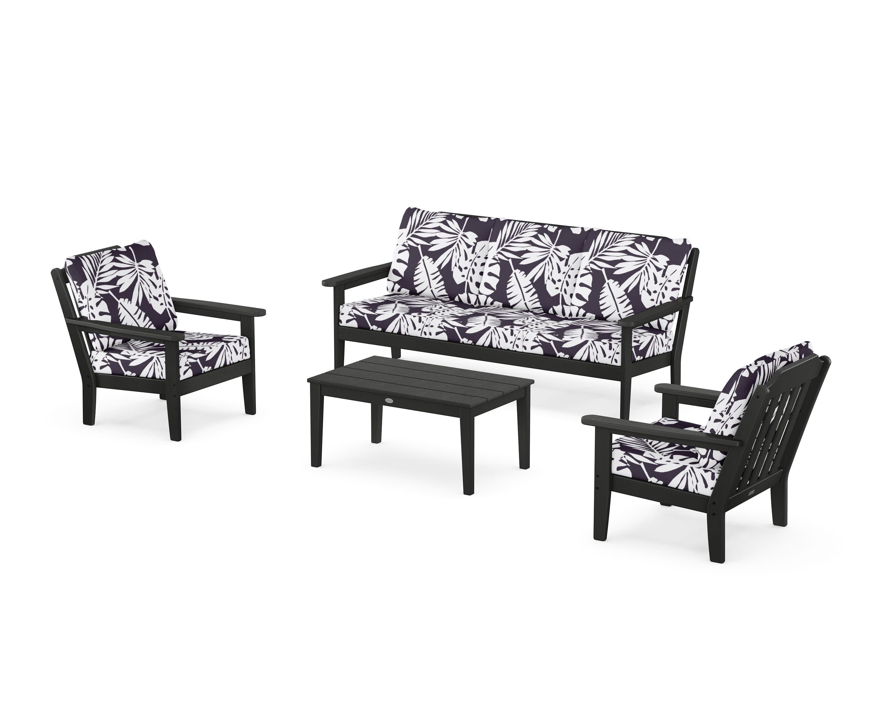 Cottage 4-Piece Deep Seating Set with Sofa in Black / Leaf Navy