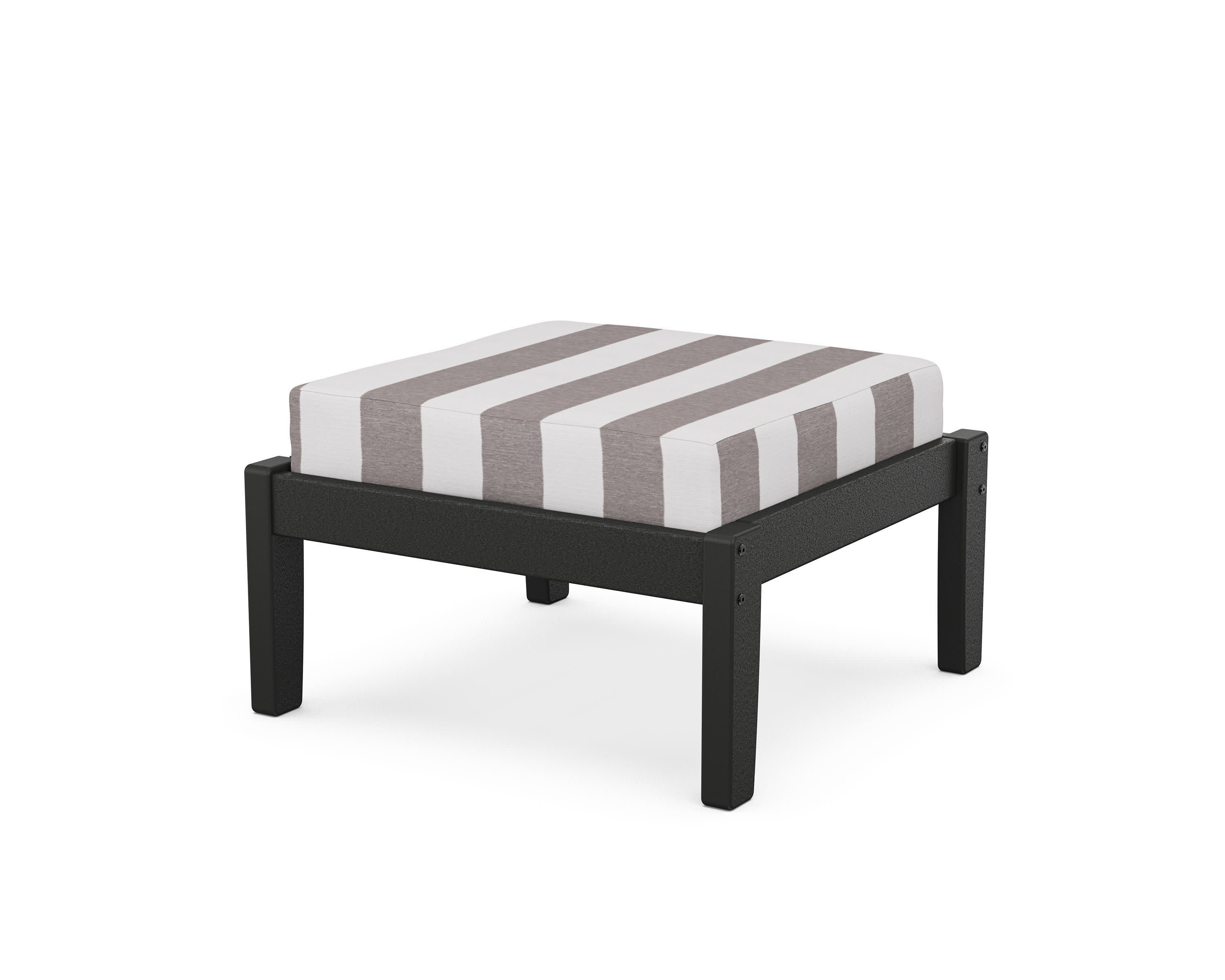 Deep Seating Ottoman in Black / Cabana Stripe Grey Mist