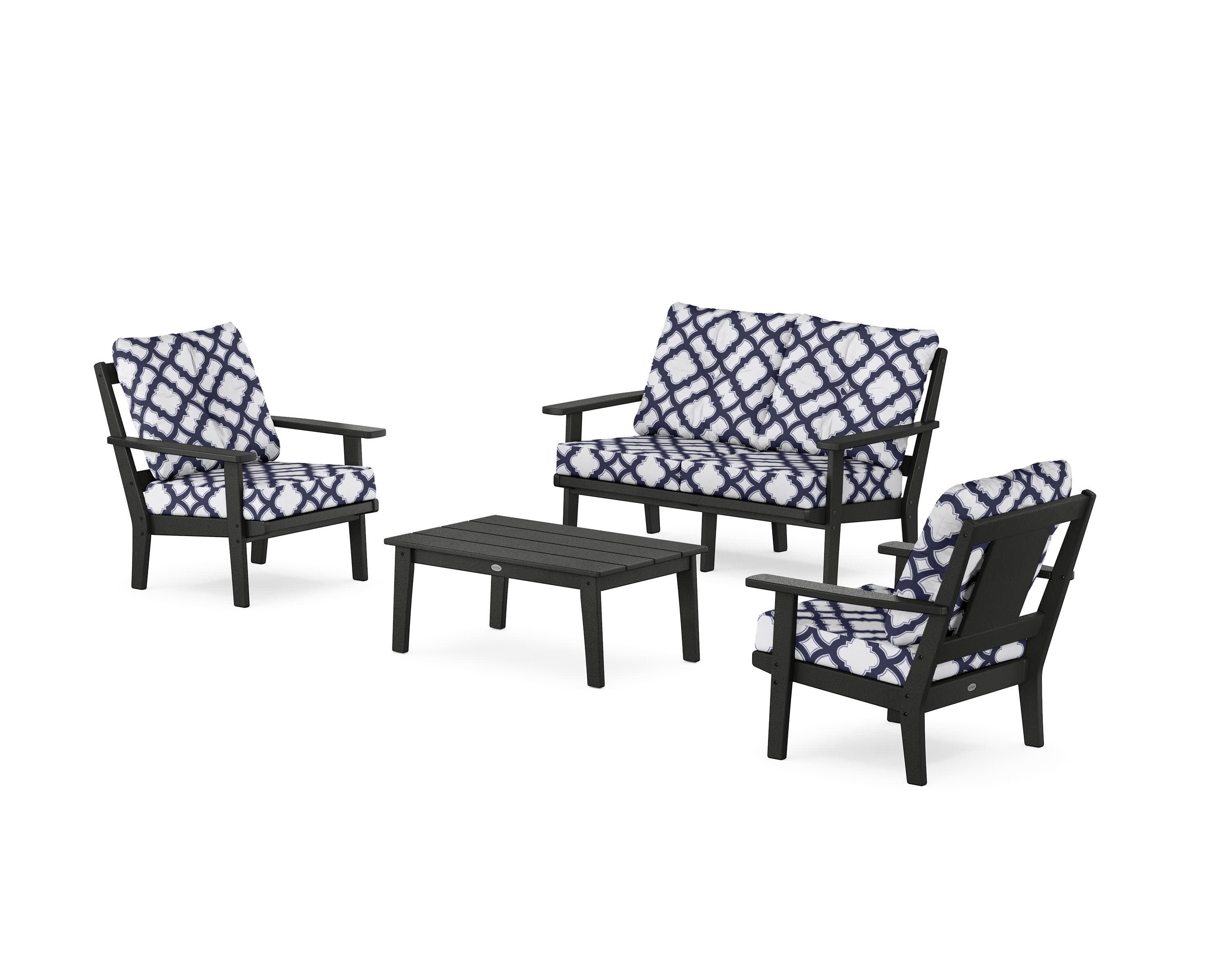 Prairie 4-Piece Deep Seating Set with Loveseat in Black / Trellis Navy