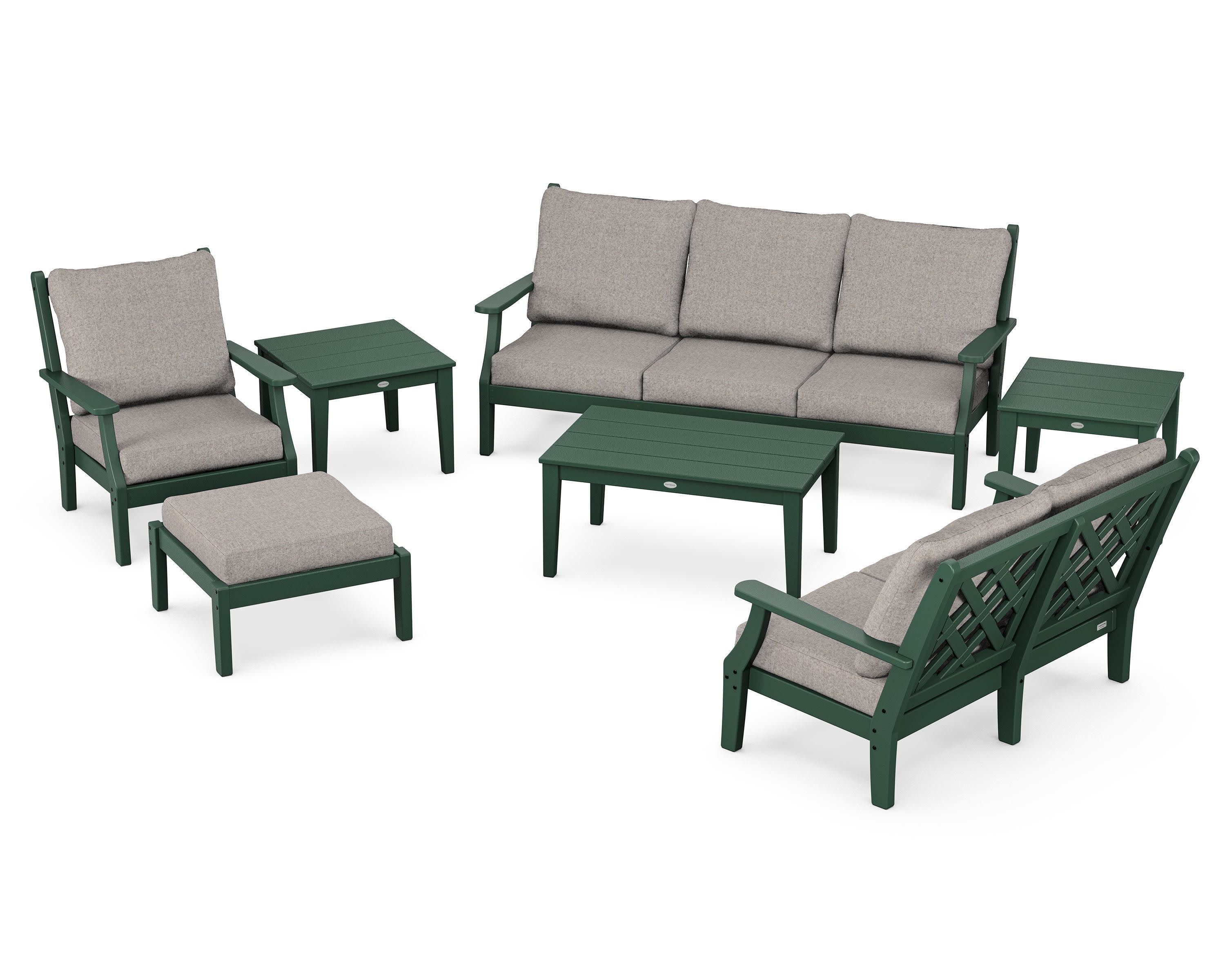 Wovendale 7-Piece Deep Seating Set in Green / Weathered Tweed