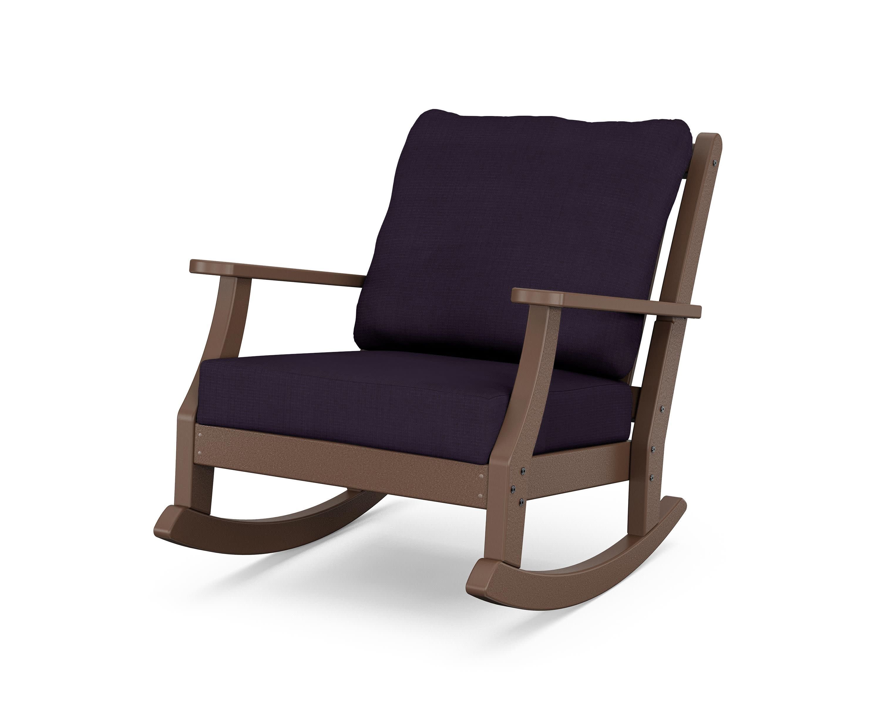Wovendale Deep Seating Rocking Chair in Mahogany / Navy Linen
