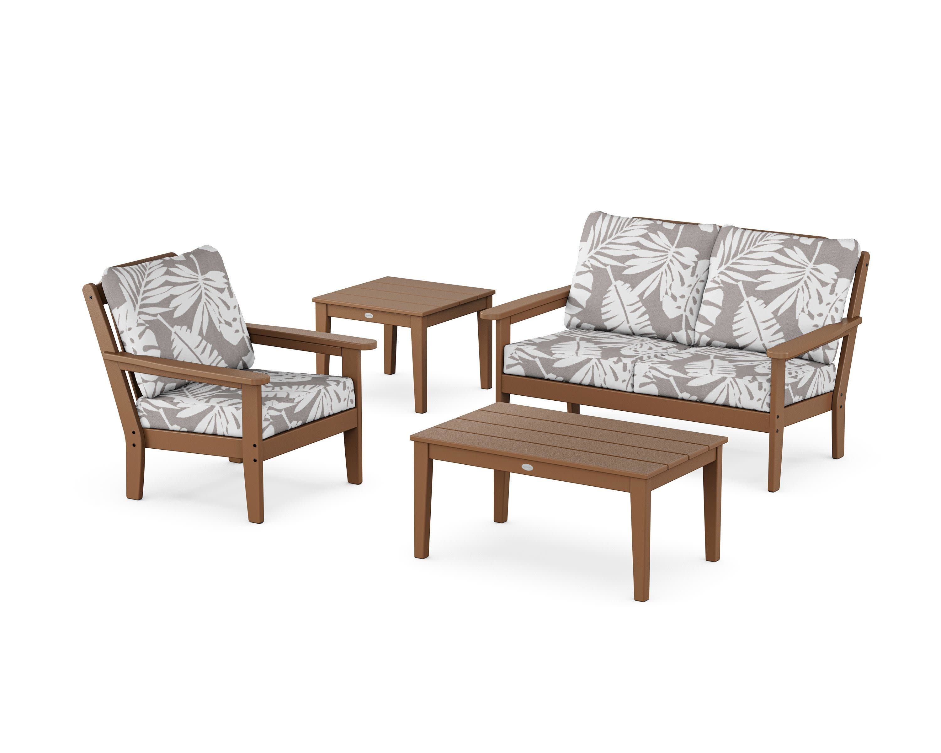 Wovendale 4-Piece Deep Seating Set in Teak / Leaf Grey Mist