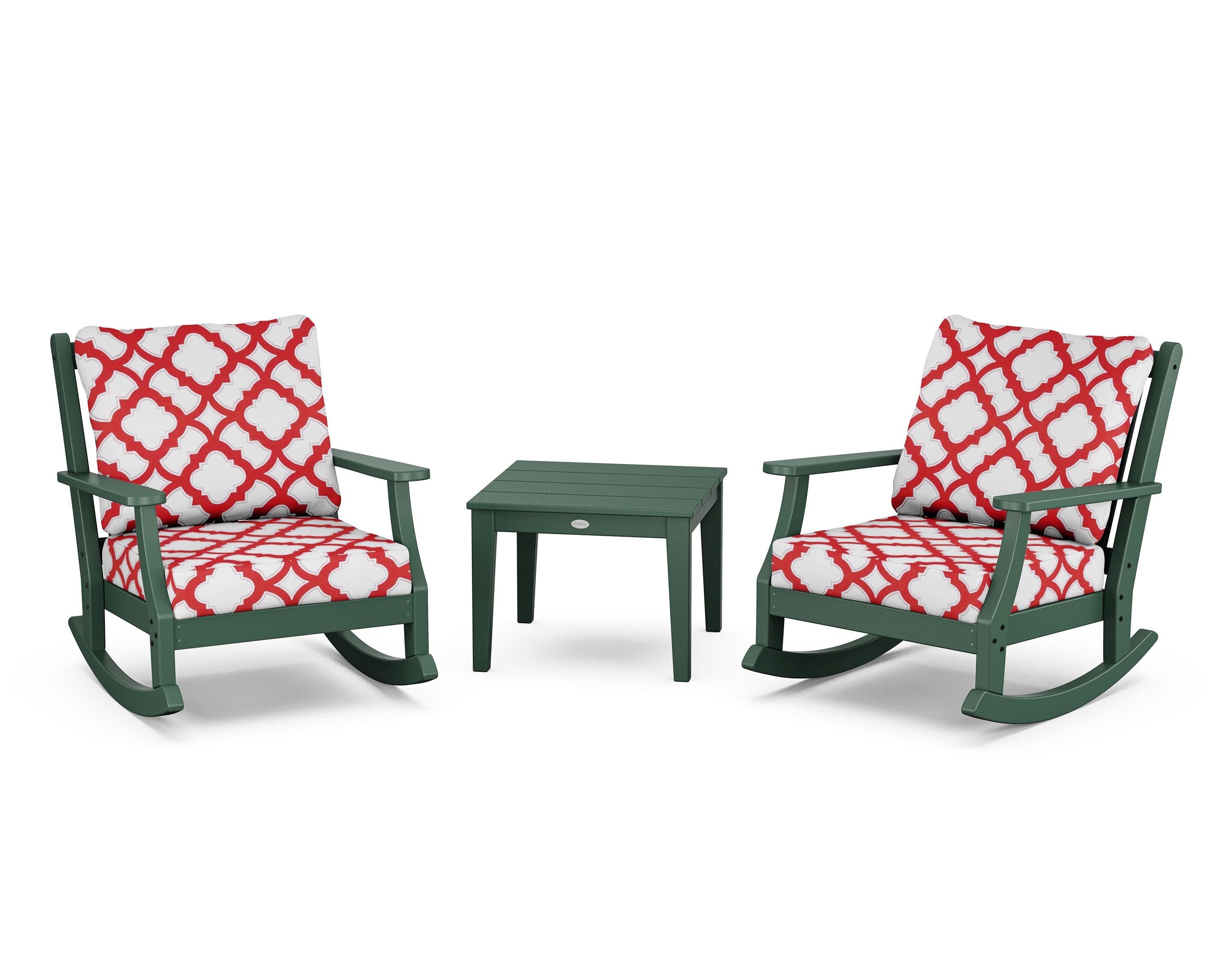 Wovendale 3-Piece Deep Seating Rocker Set in Green / Trellis Crimson