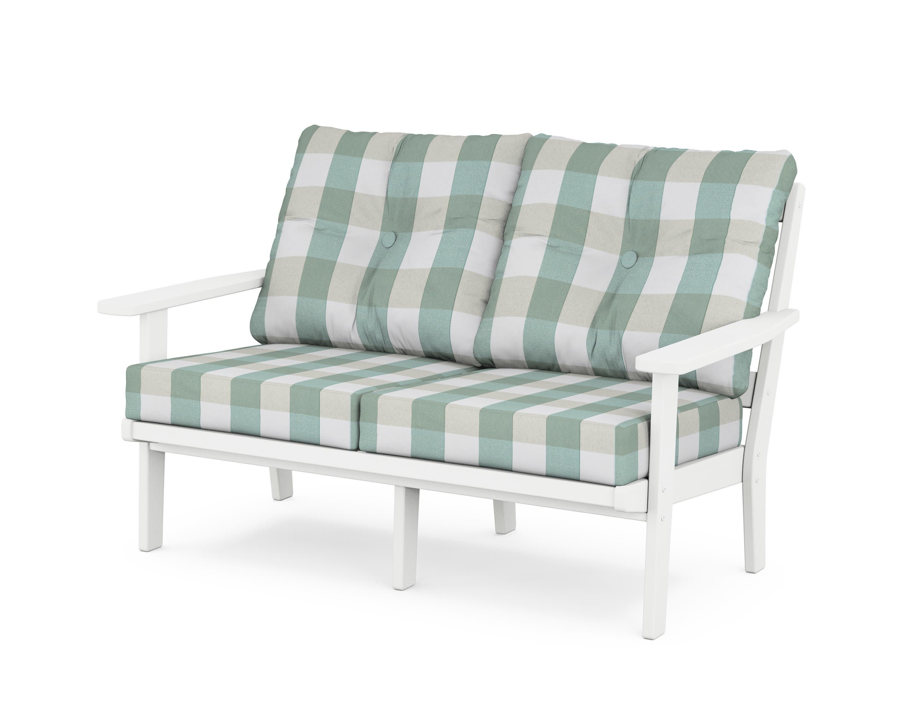 Prairie Deep SeatingLoveseat in White / Buffalo Plaid Glacier Spa