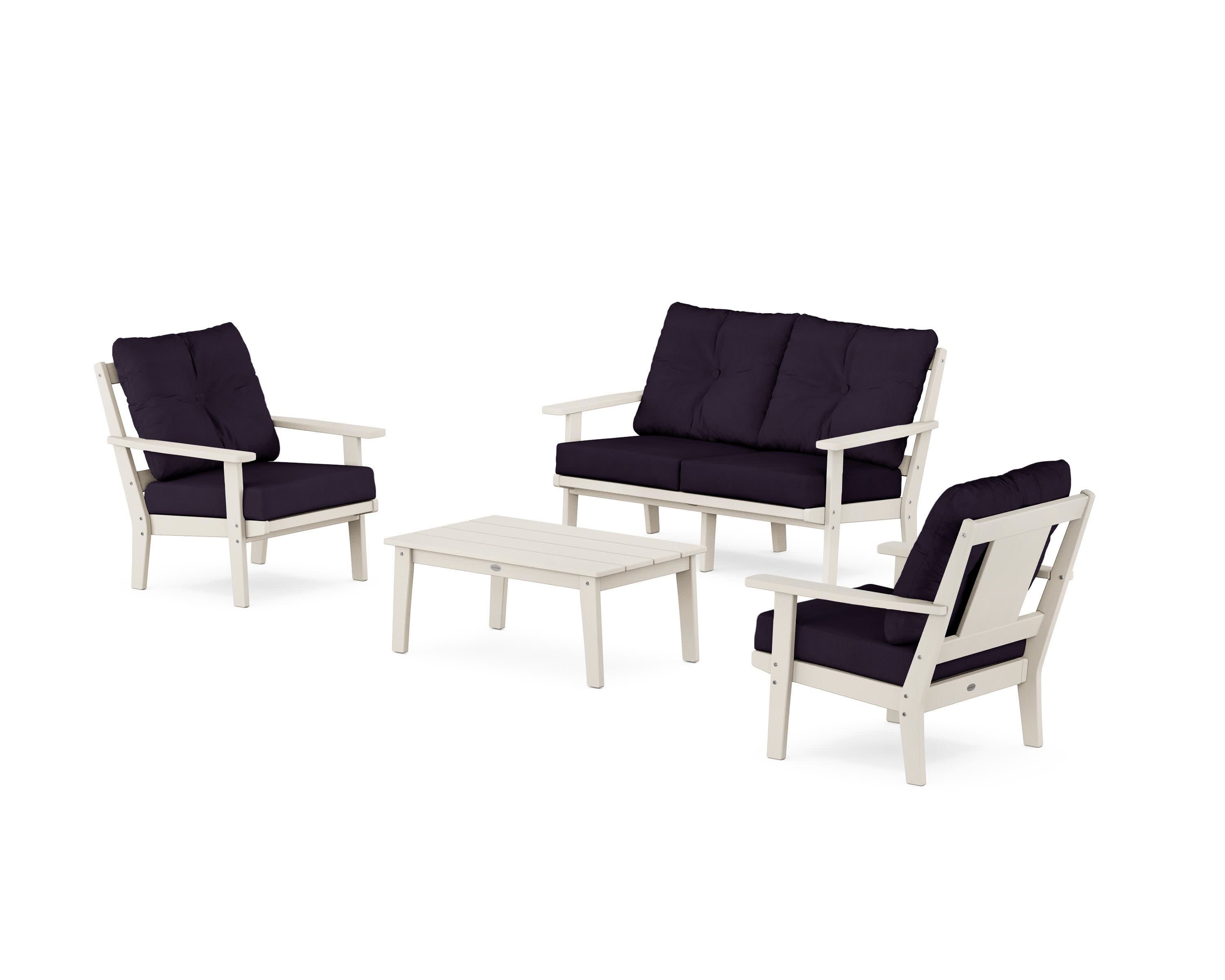 Prairie 4-Piece Deep Seating Set with Loveseat in Sand / Navy Linen