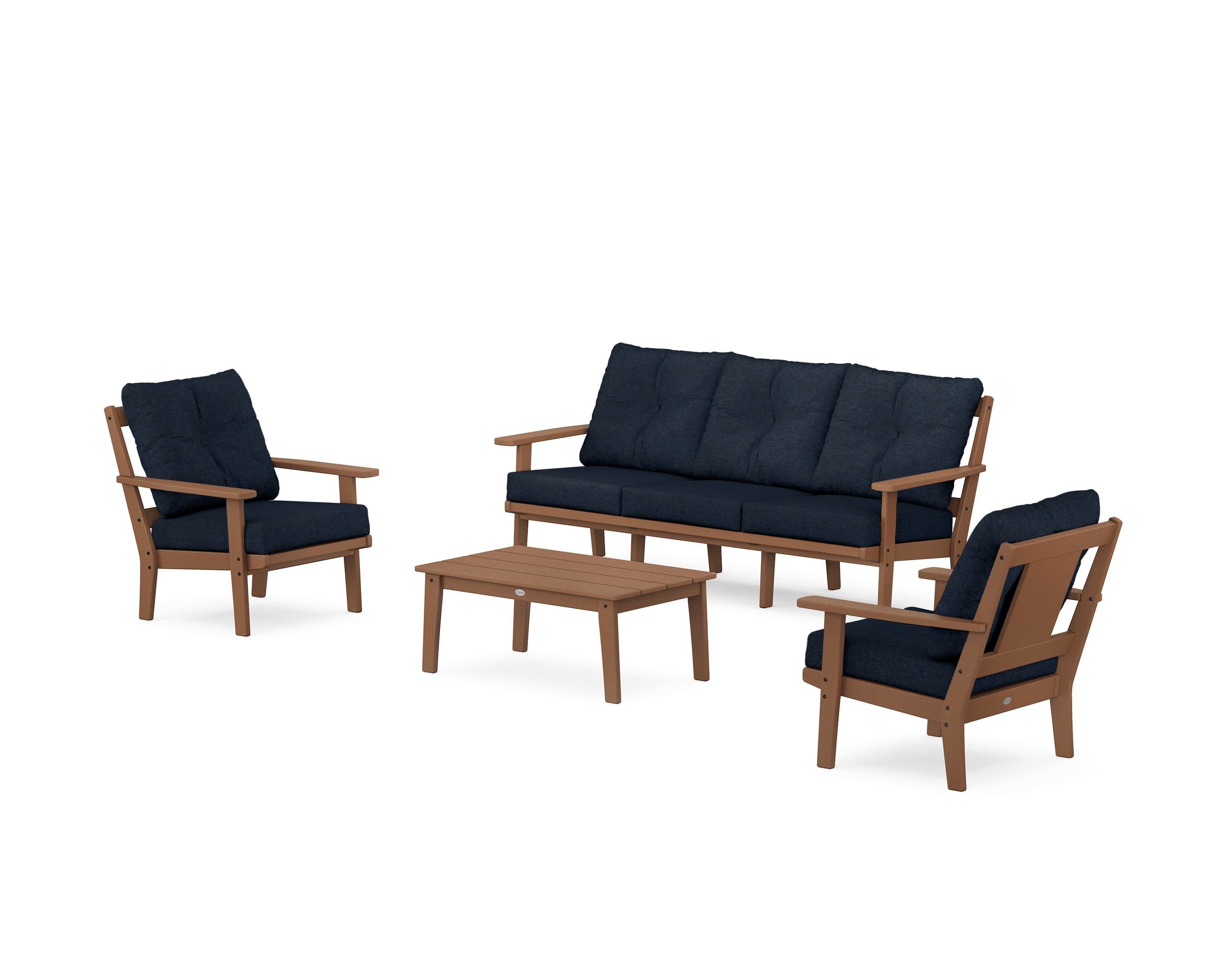 Prairie 4-Piece Deep Seating Set with Sofa in Teak / Marine Indigo