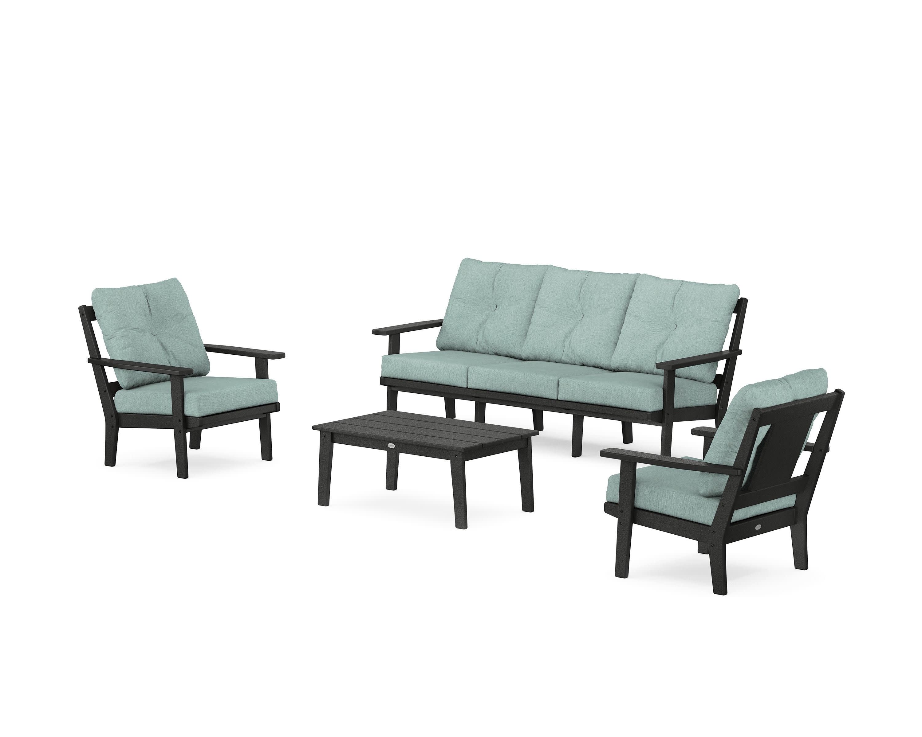 Prairie 4-Piece Deep Seating Set with Sofa in Black / Glacier Spa
