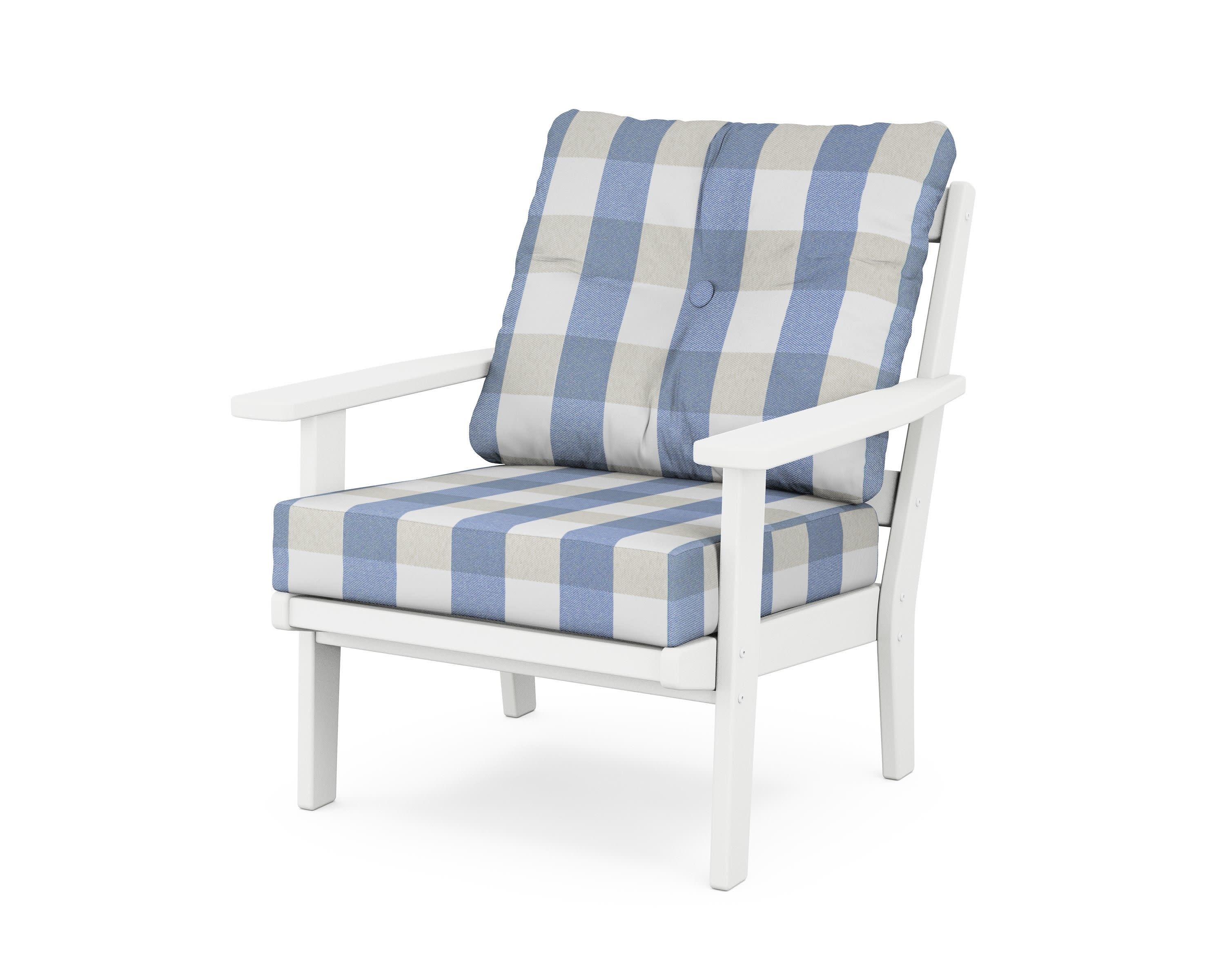 Prairie Deep Seating Chair in White / Buffalo Plaid Sky Blue
