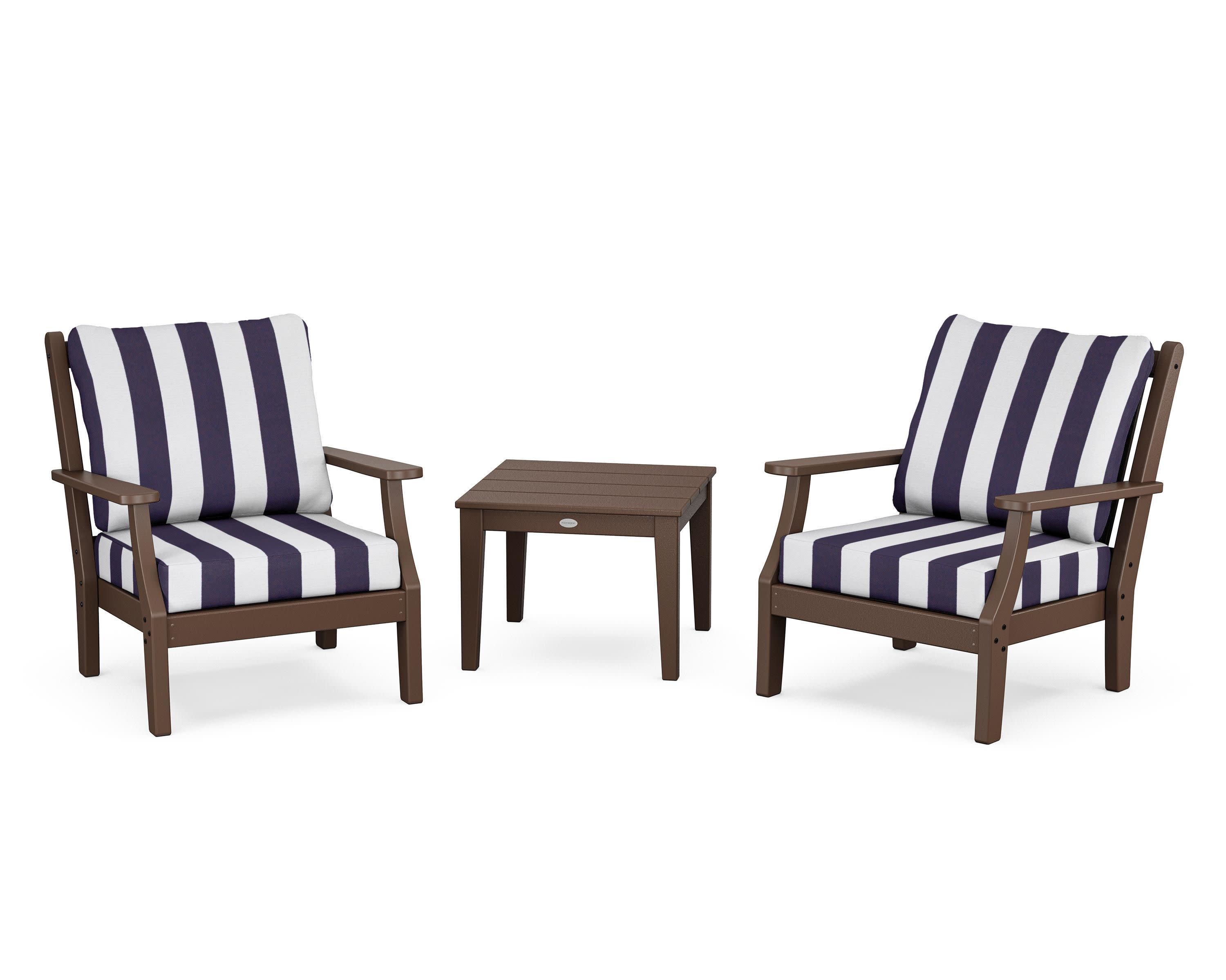 Wovendale 3-Piece Deep Seating Set in Mahogany / Cabana Stripe Navy