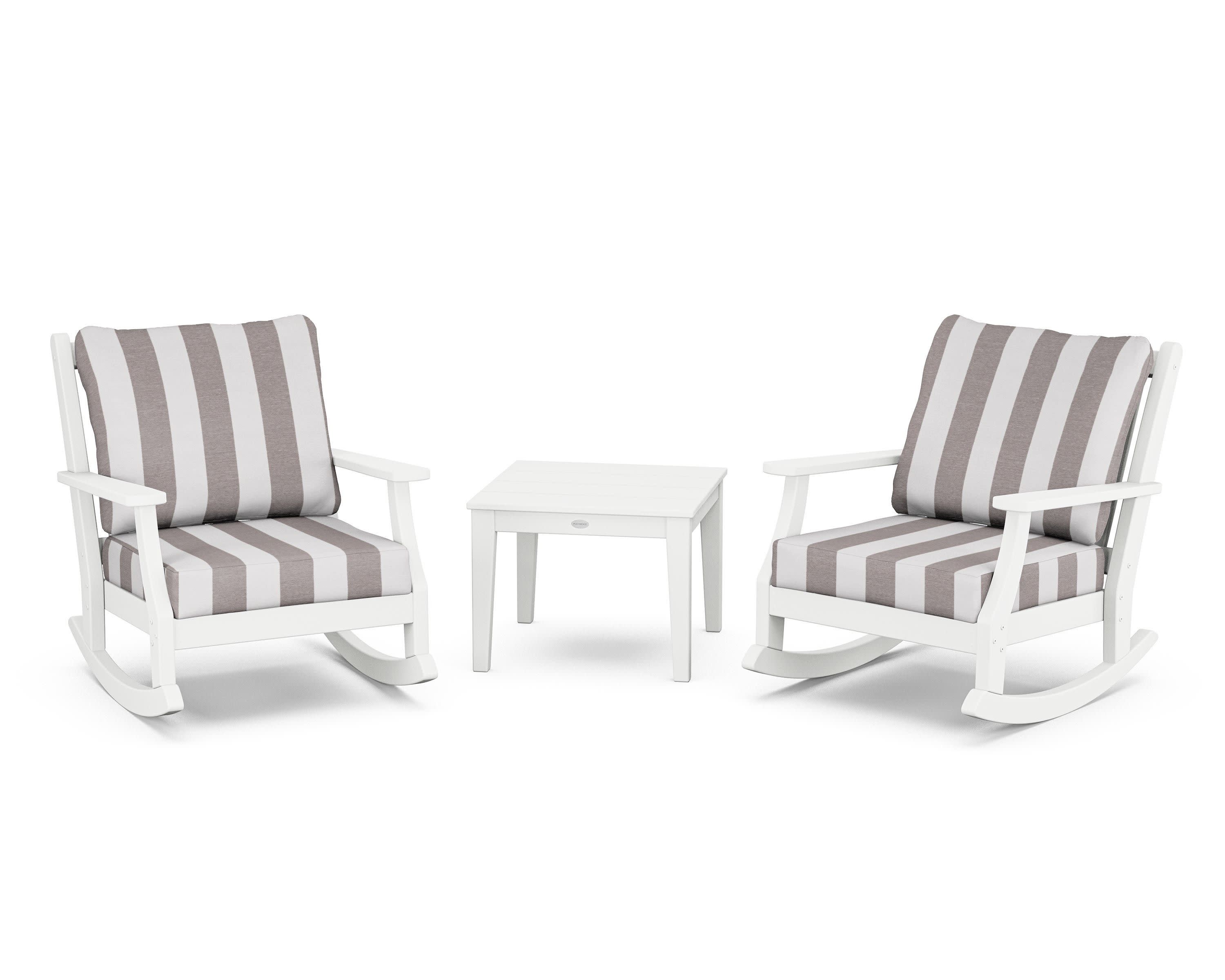 Wovendale 3-Piece Deep Seating Rocker Set in White / Cabana Stripe Grey Mist