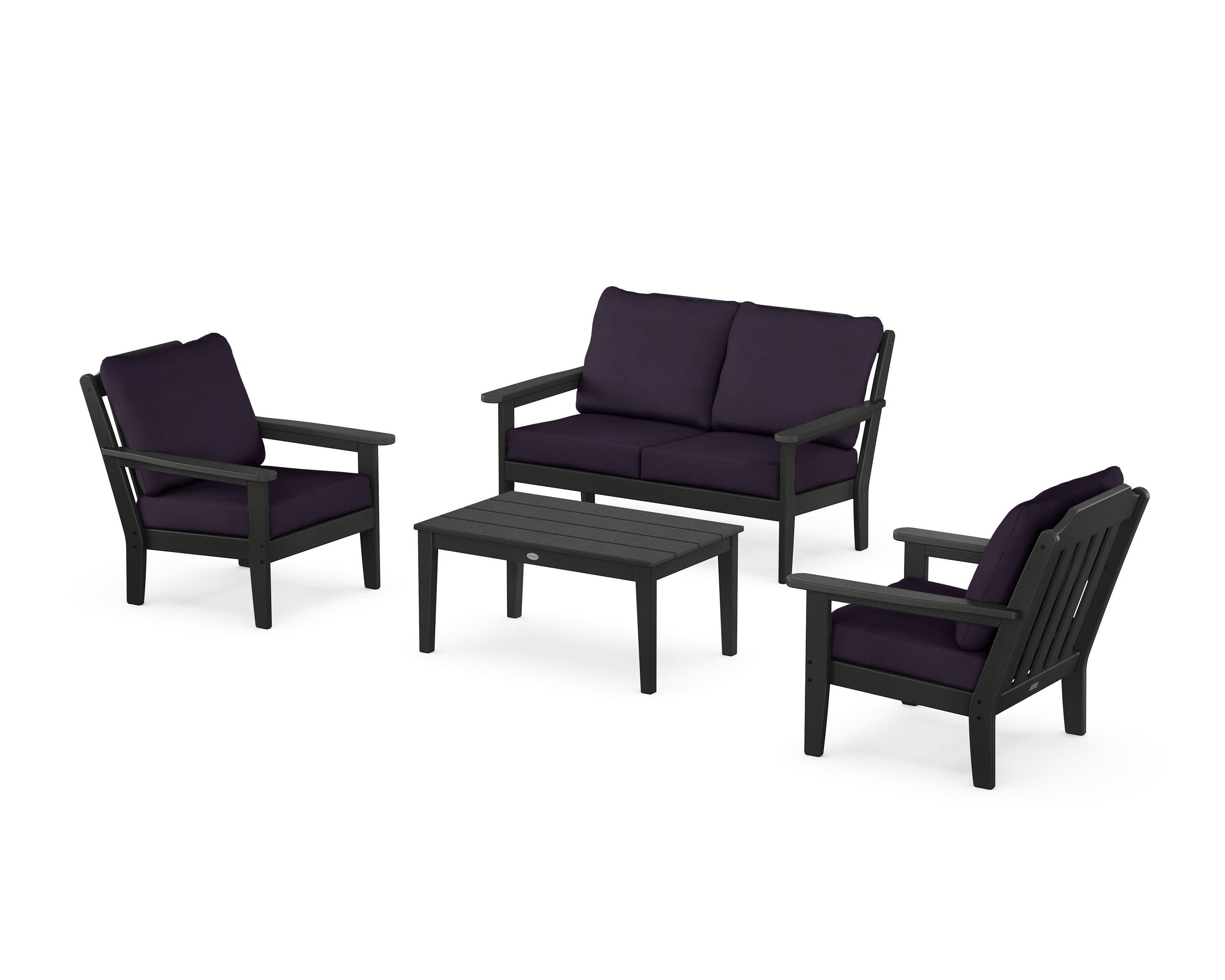 Cottage 4-Piece Deep Seating Set with Loveseat in Black / Navy Linen