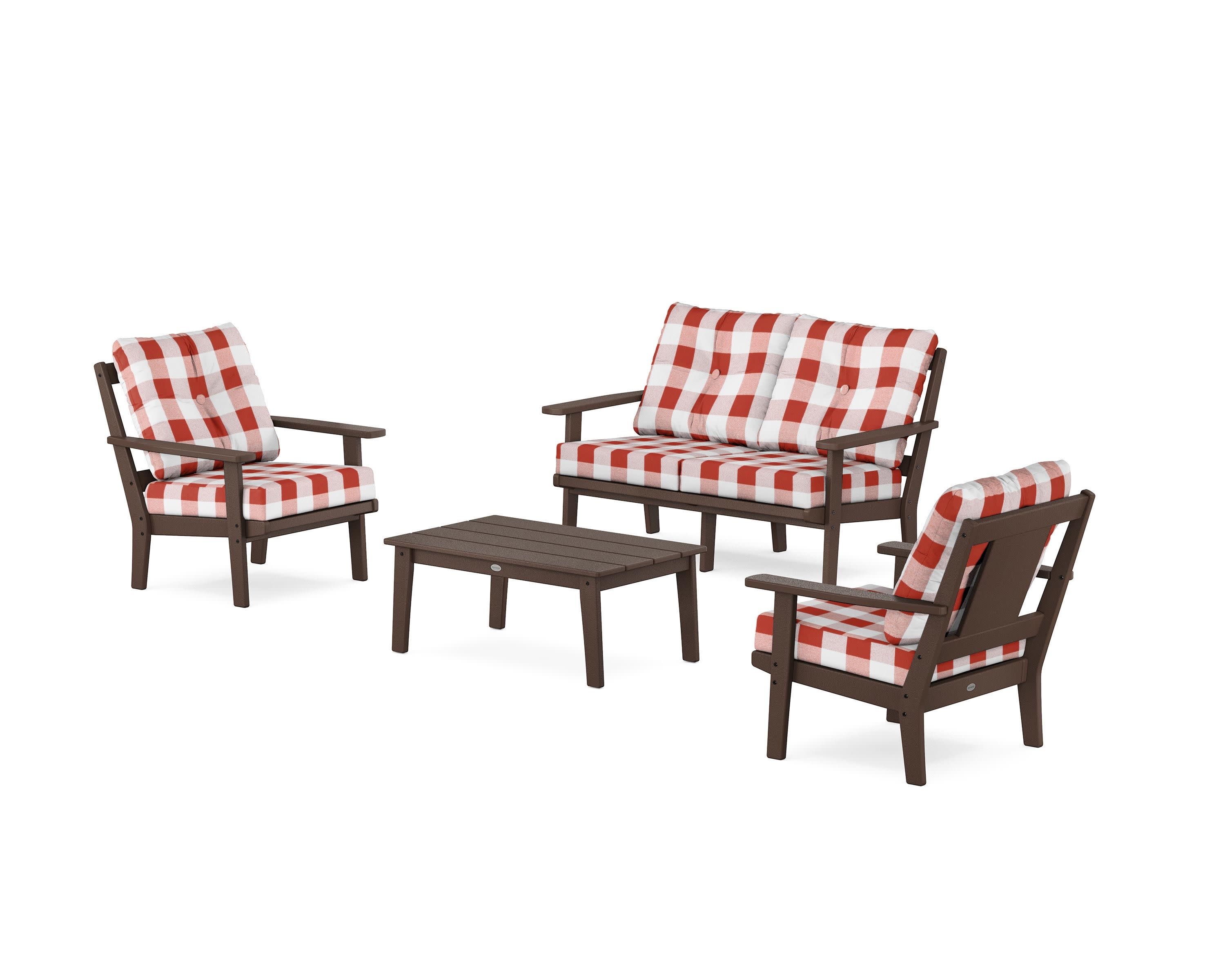 Prairie 4-Piece Deep Seating Set with Loveseat in Mahogany / Buffalo Plaid Crimson