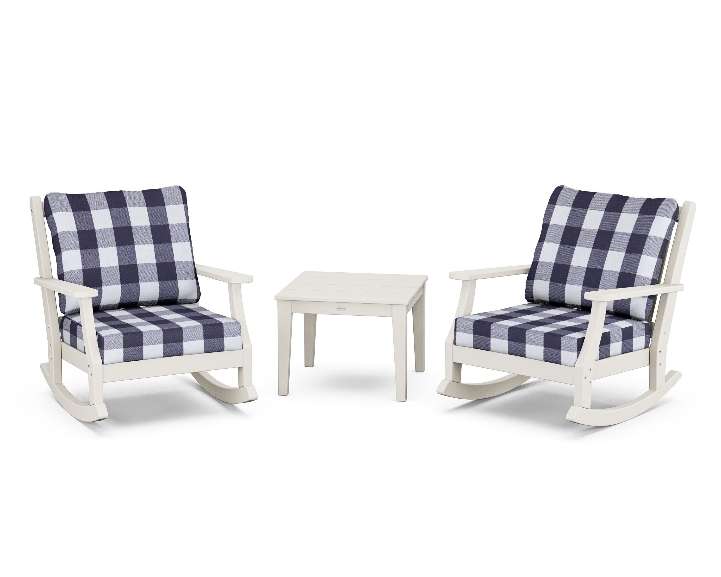 Wovendale 3-Piece Deep Seating Rocker Set in Sand / Buffalo Plaid Navy