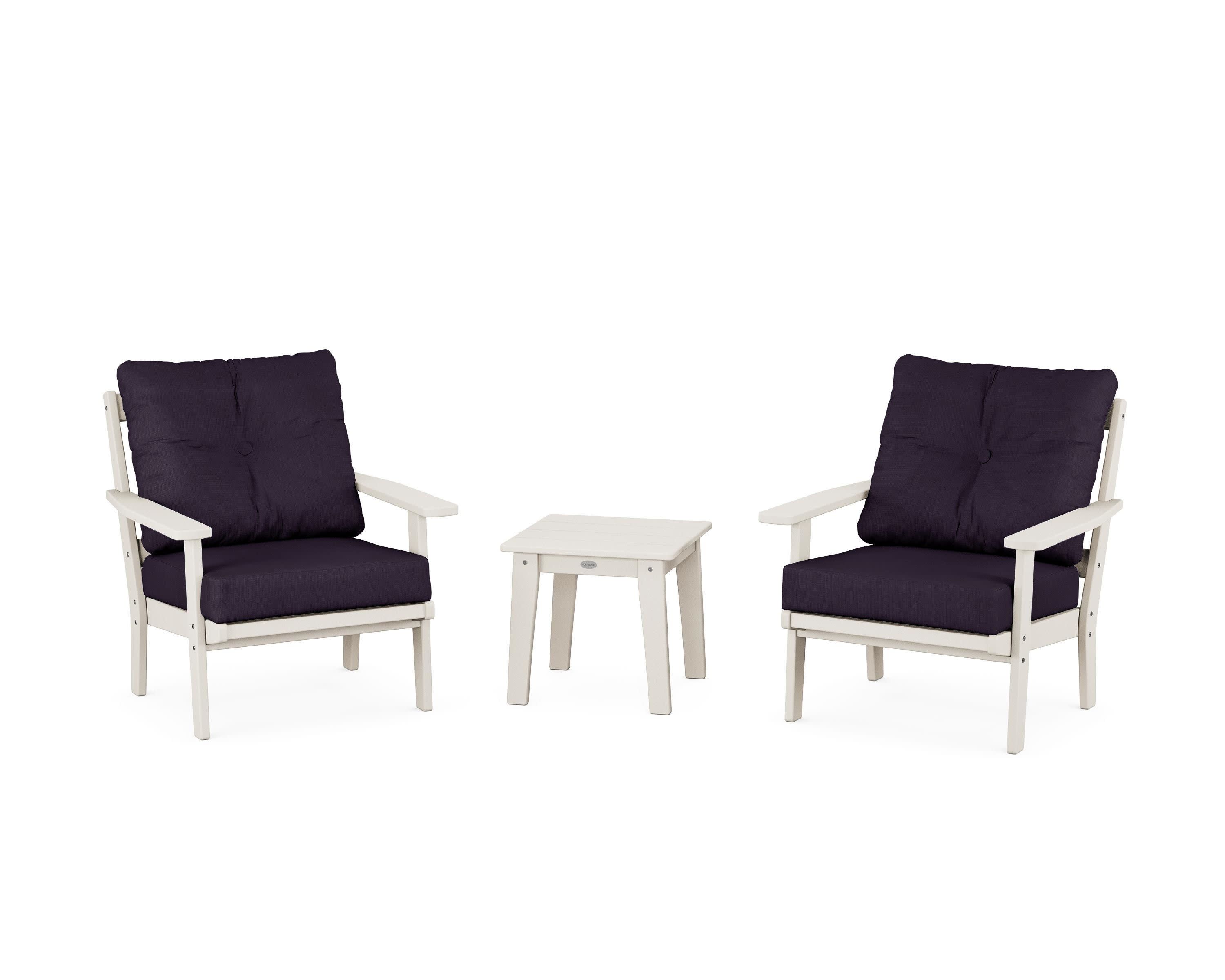Prairie 3-Piece Deep Seating Set in Sand / Navy Linen