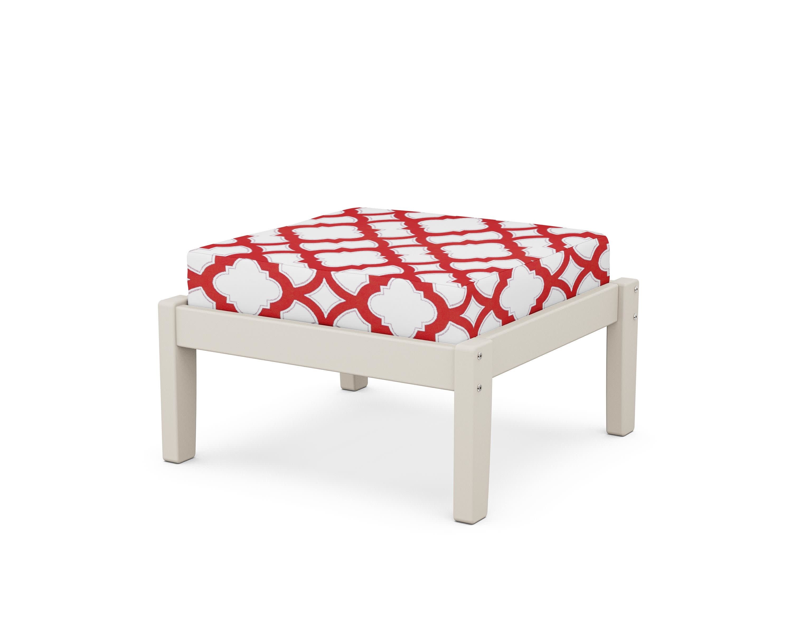 Deep Seating Ottoman in Sand / Trellis Crimson