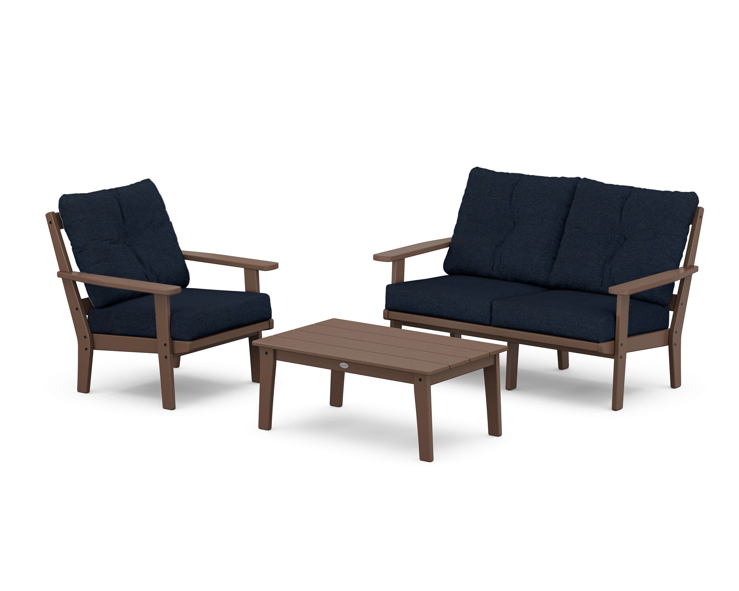 Prairie 3-Piece Deep Seating Set with Loveseat in Mahogany / Marine Indigo