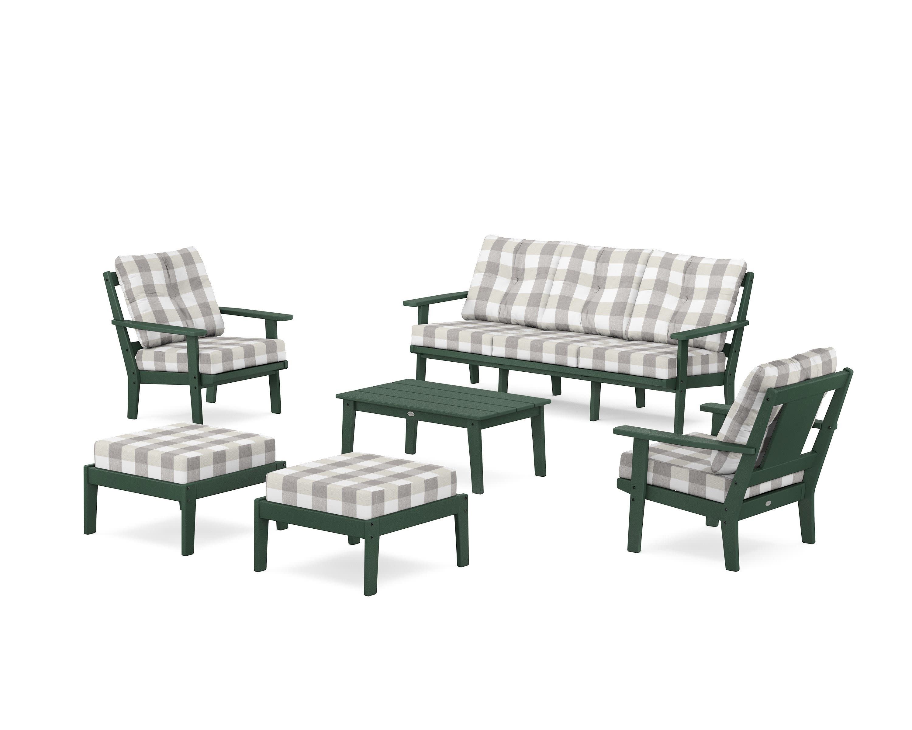 Prairie 6-Piece Lounge Sofa Set in Green / Buffalo Plaid Grey Mist