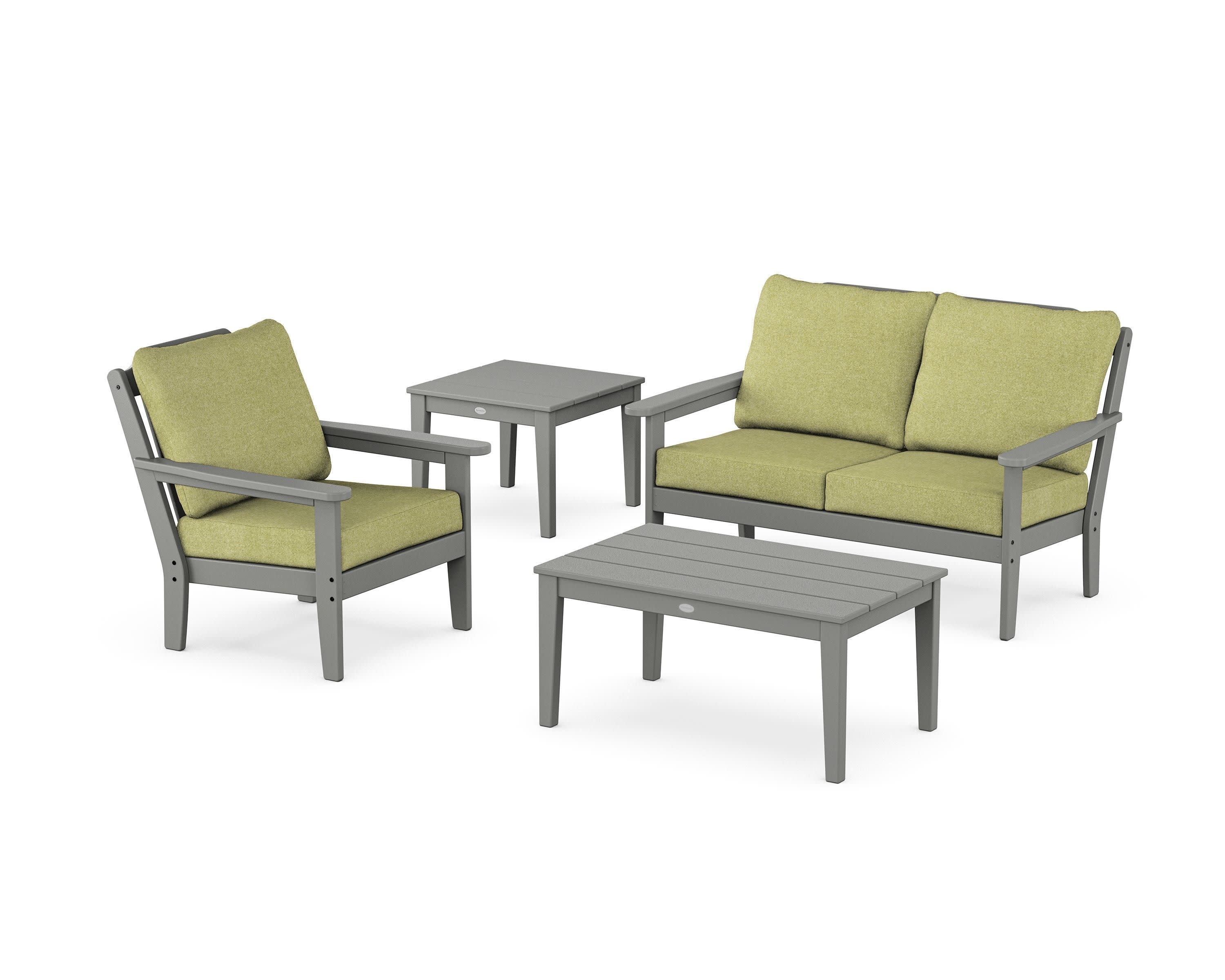 Wovendale 4-Piece Deep Seating Set in Slate Grey / Chartreuse Boucle
