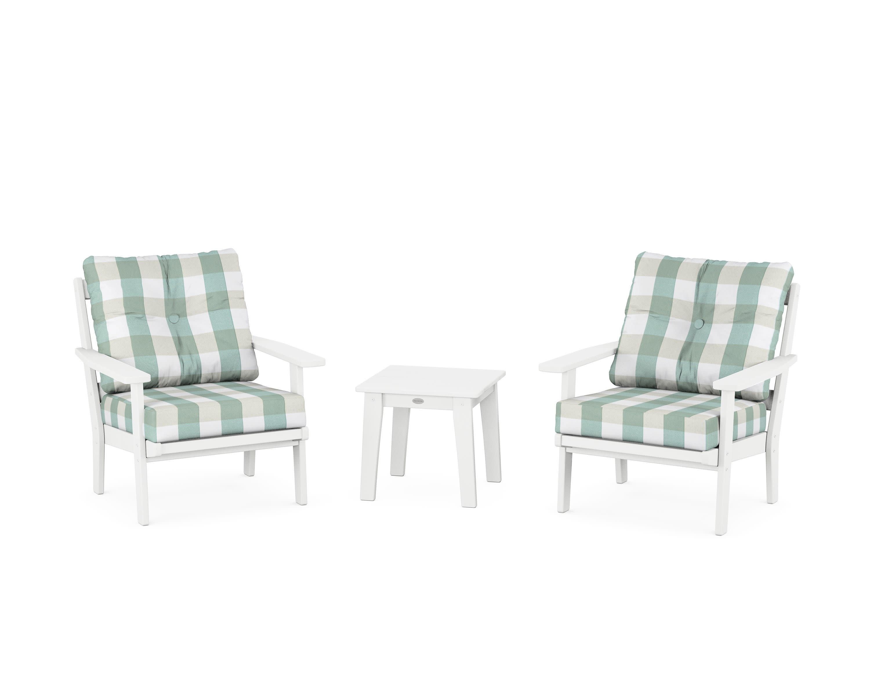 Prairie 3-Piece Deep Seating Set in White / Buffalo Plaid Glacier Spa